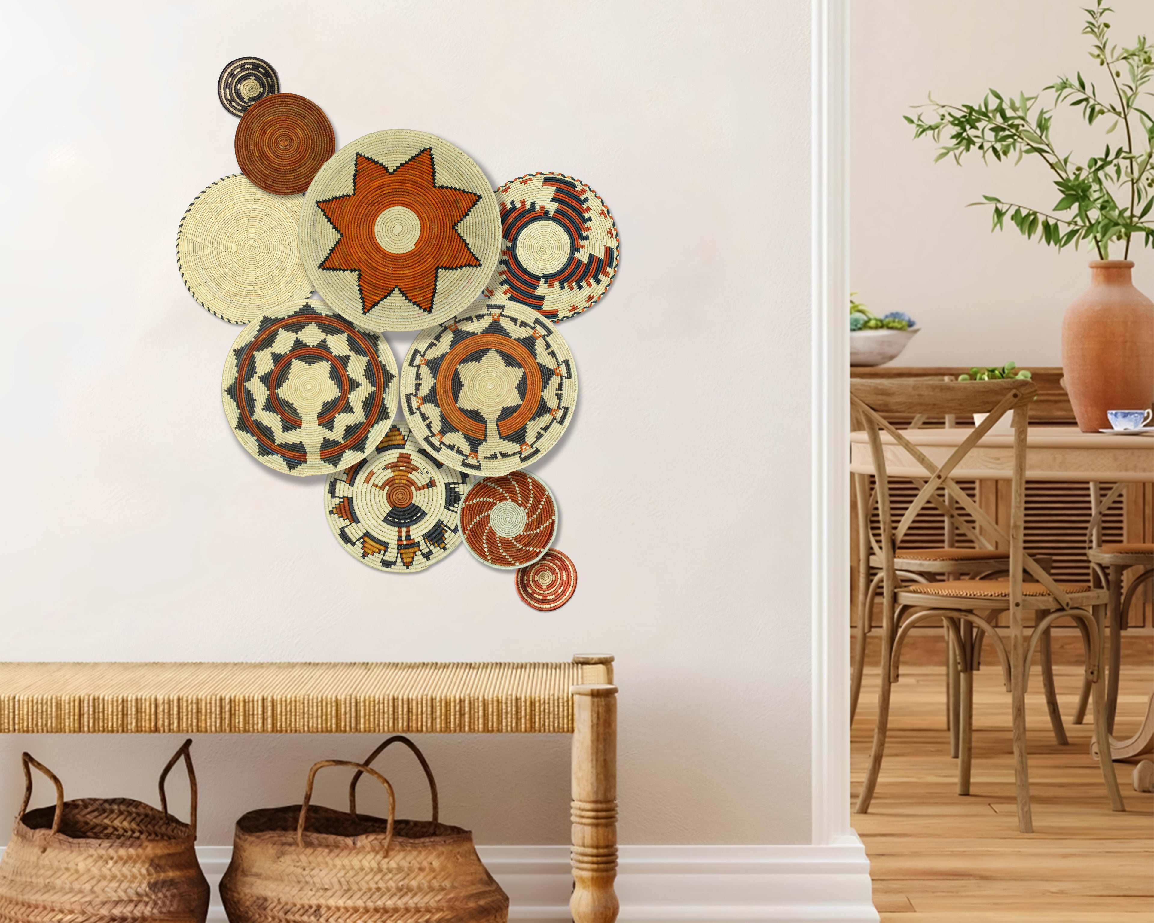 Set of 10 Handwoven wall baskets SET-400-10 N