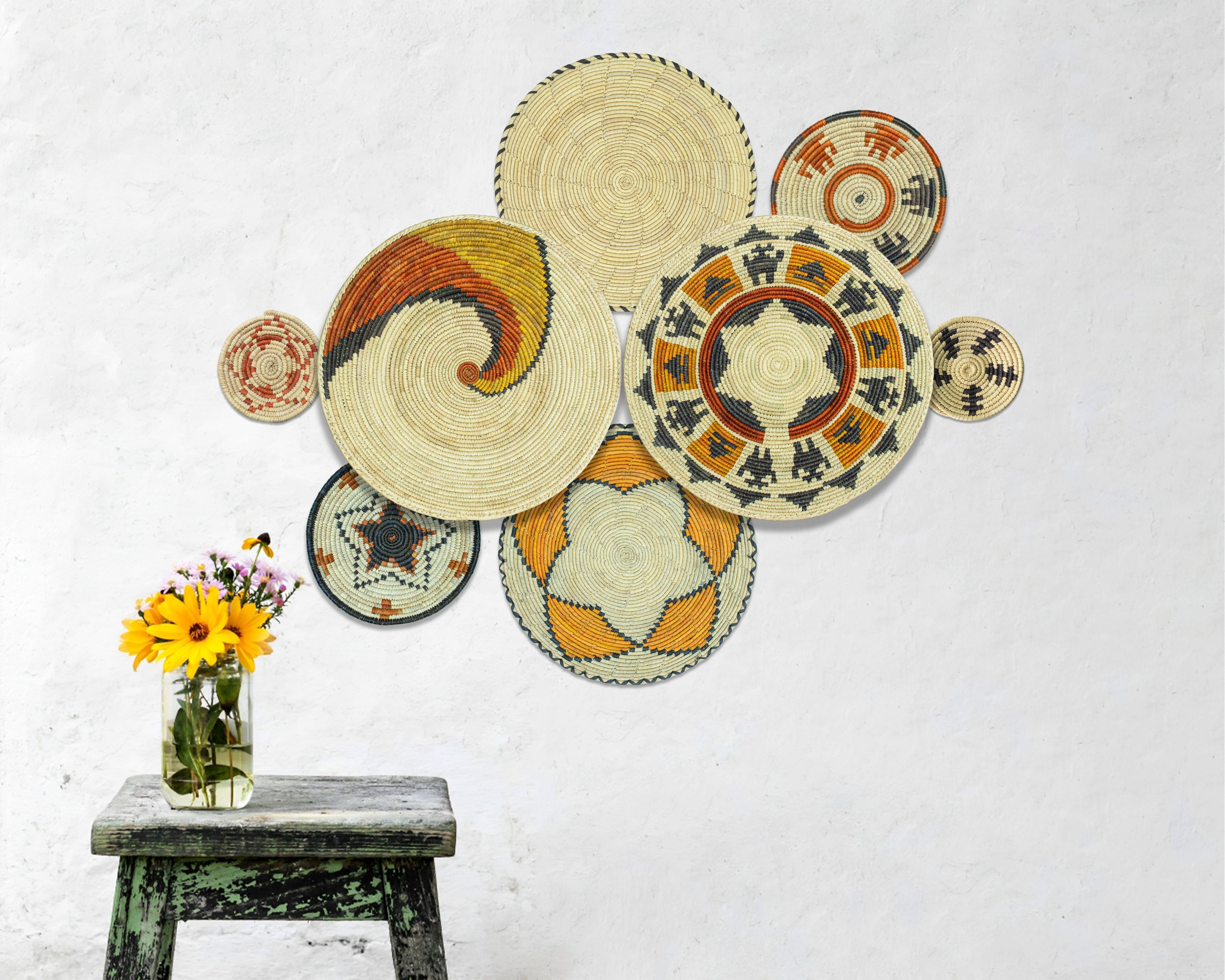 Set of 8 Handwoven wall baskets SET-250-8 N