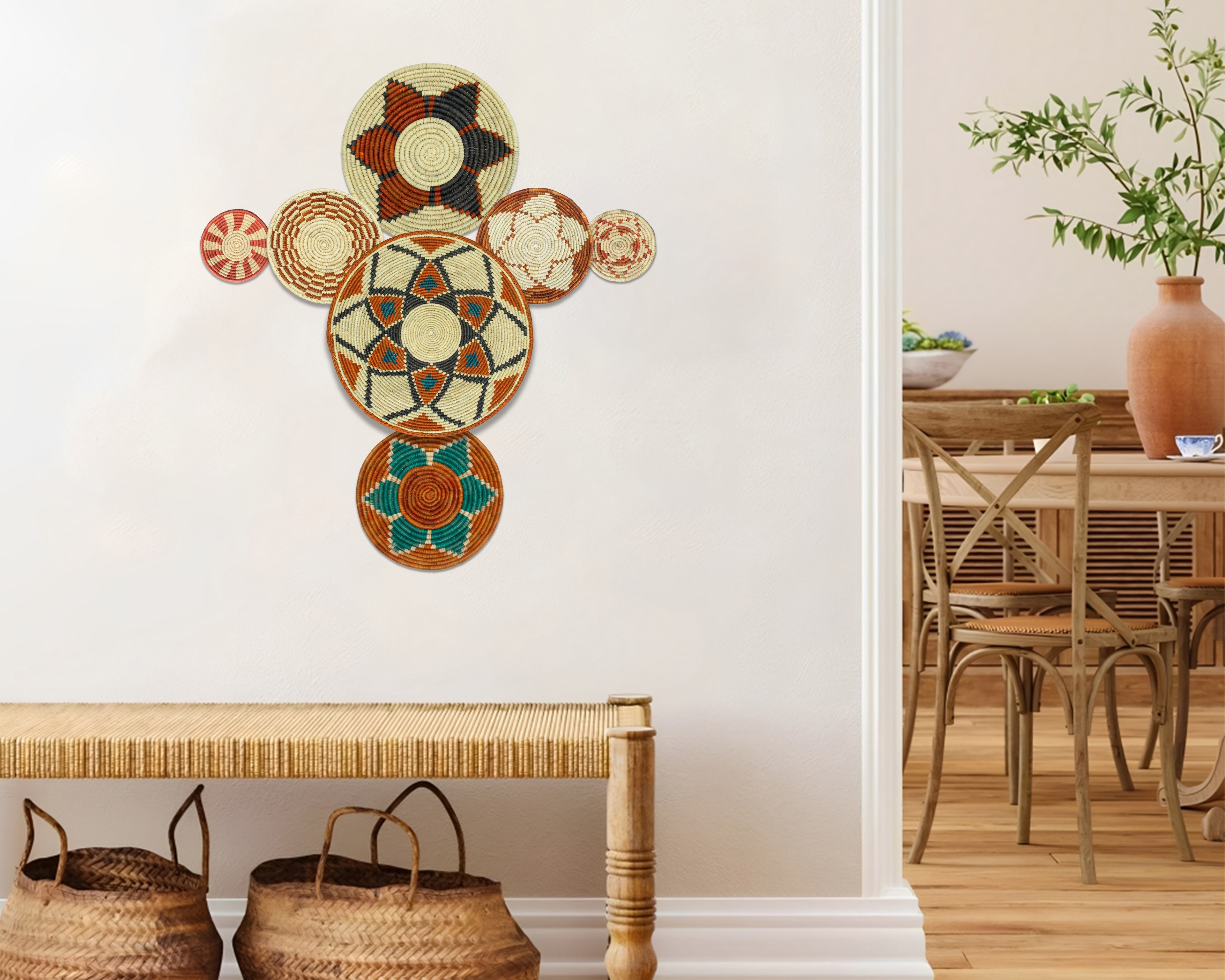 Set of 7 Handwoven wall baskets Set 313-7-N