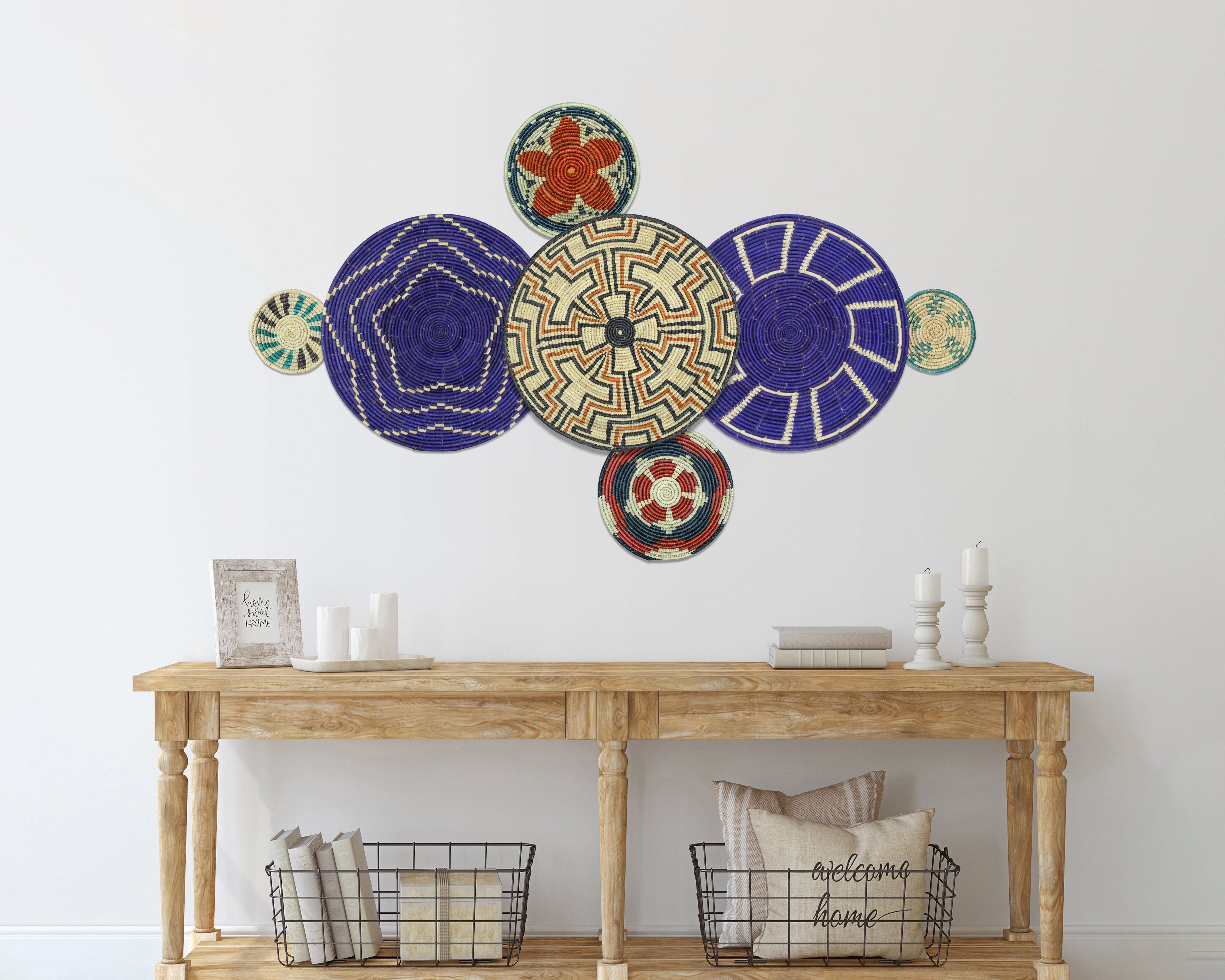 Set of 7 Handwoven wall baskets Set 310-7-N