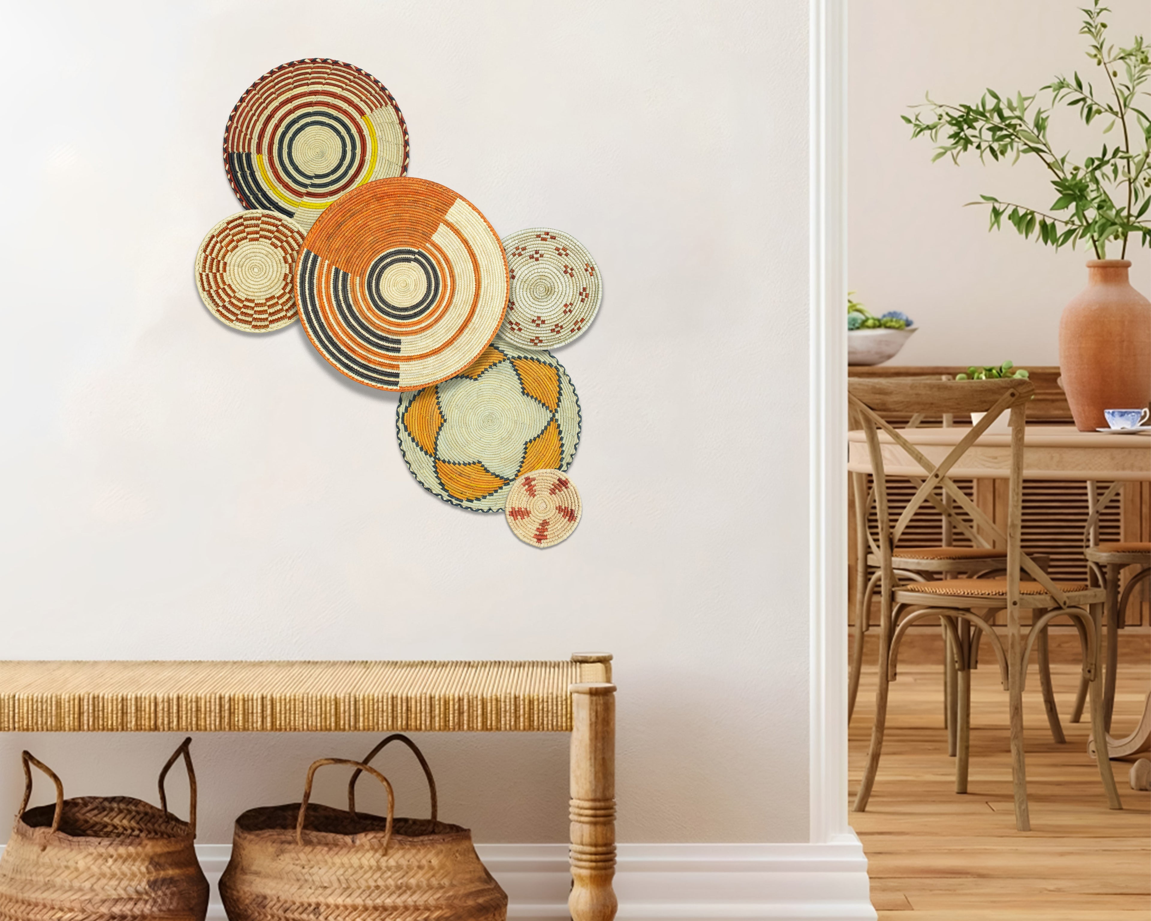 Set of 6 Handwoven wall baskets SET-374-6 N