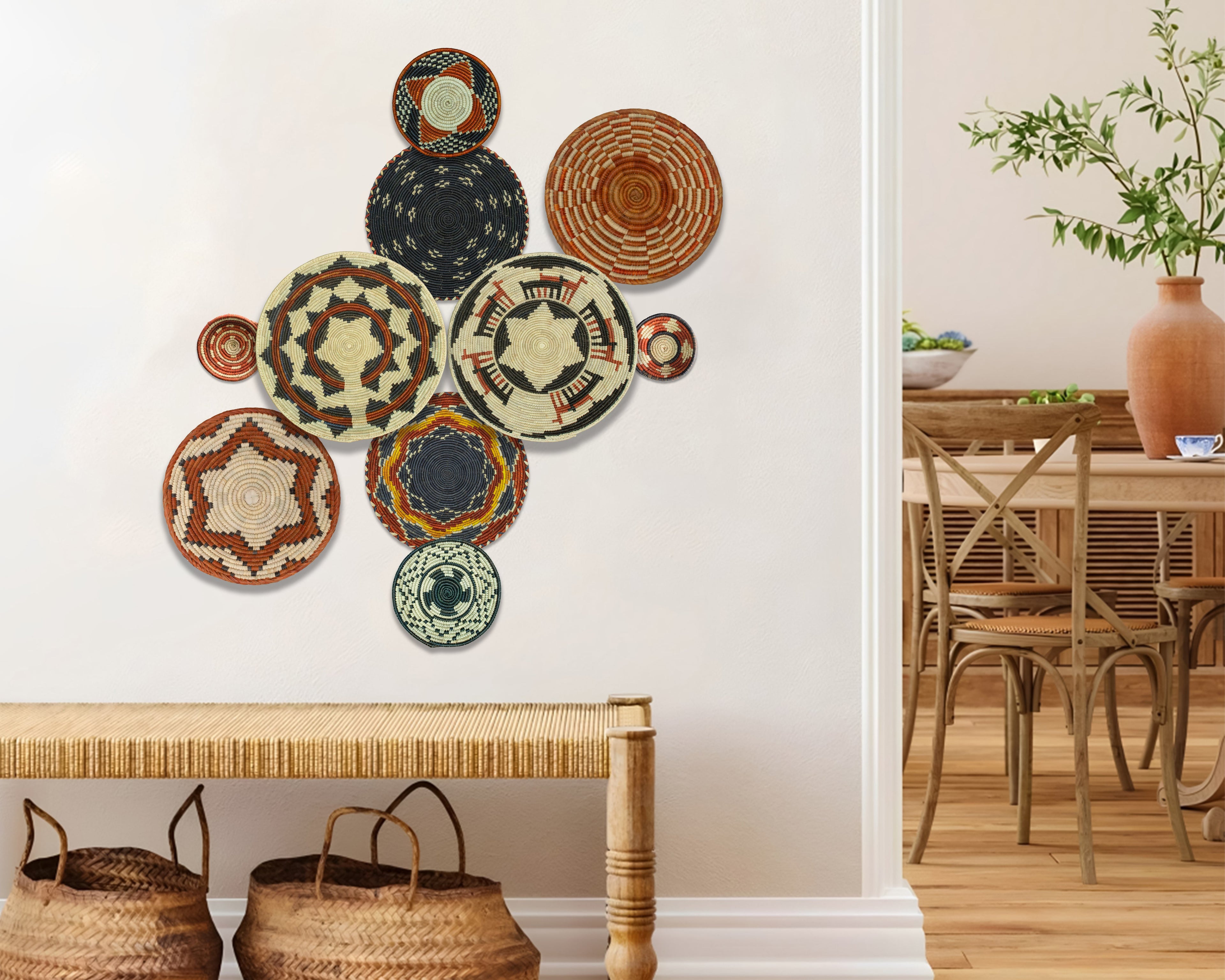 Set of 10 Handwoven wall baskets SET-405-10 N