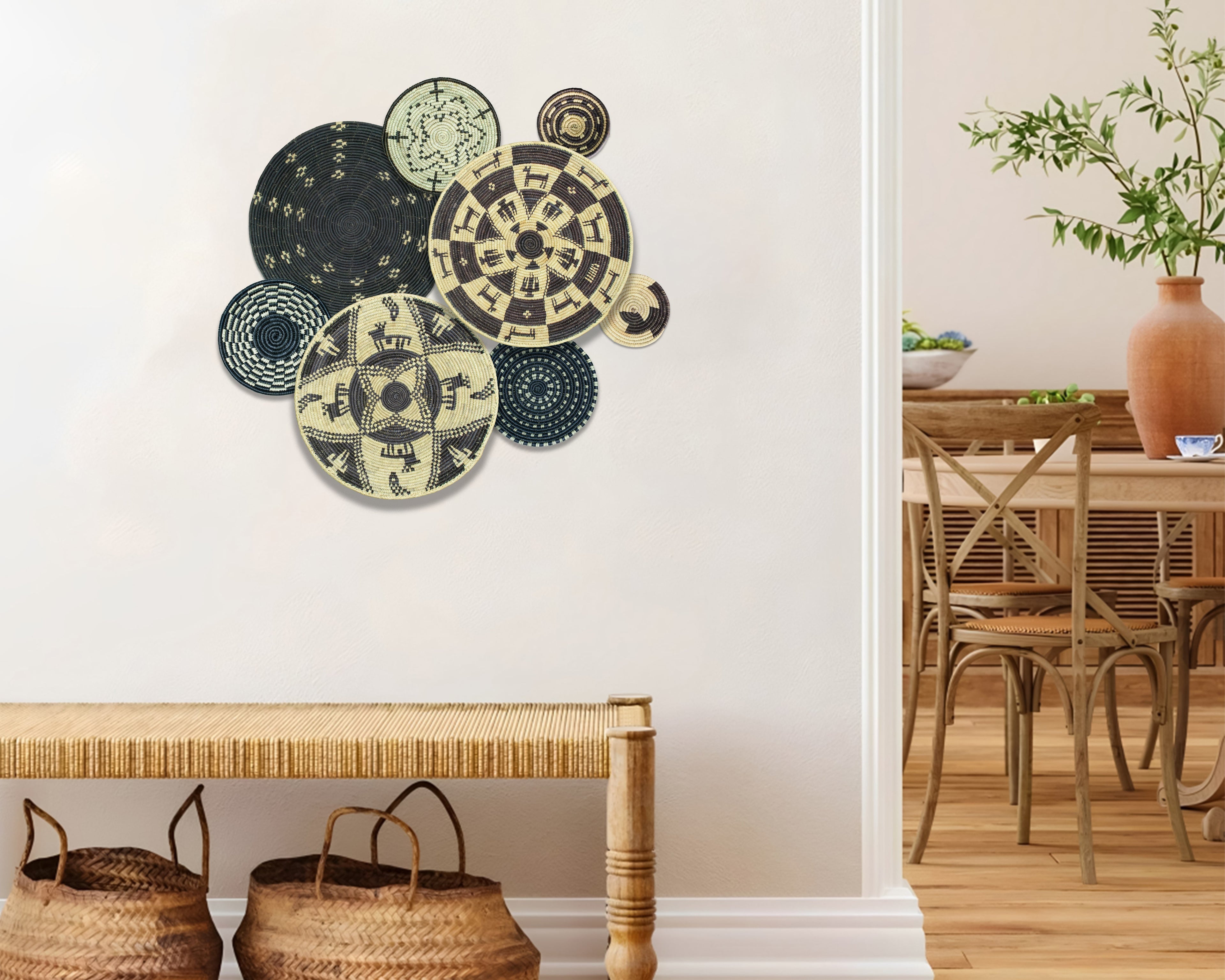 Set of 8 Handwoven wall baskets SET-361-8 N