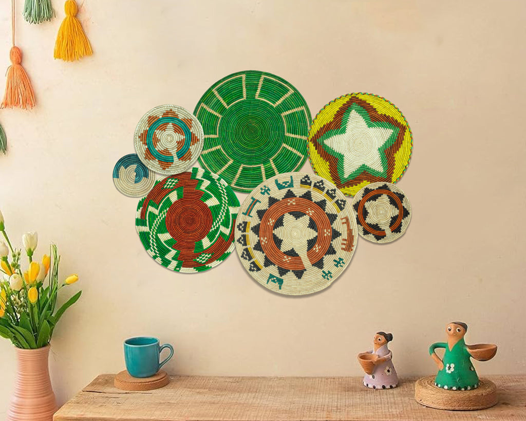 Set of 7 Handwoven wall baskets Set 306-7-N