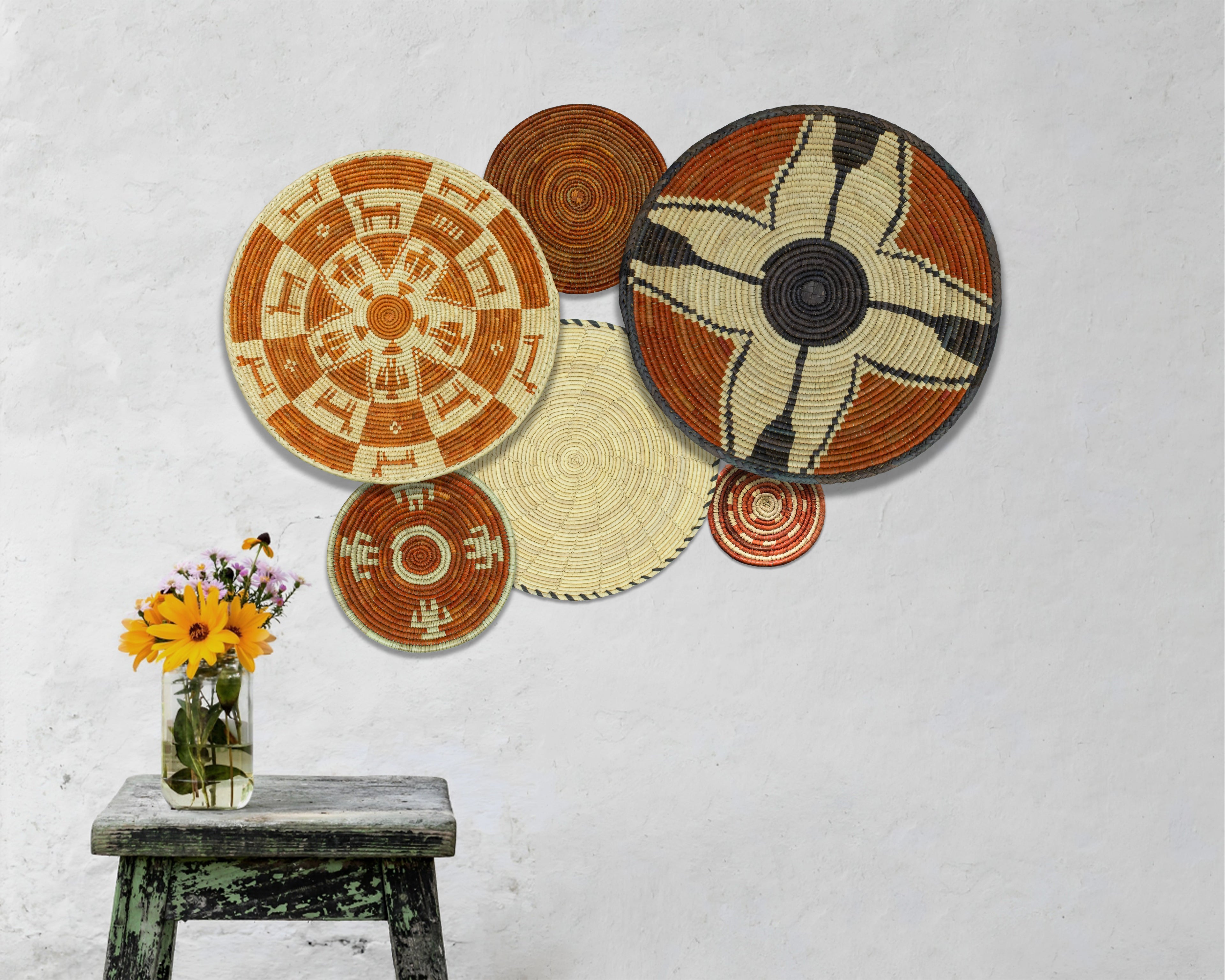 Set of 6 Handwoven wall baskets SET-270-6 N