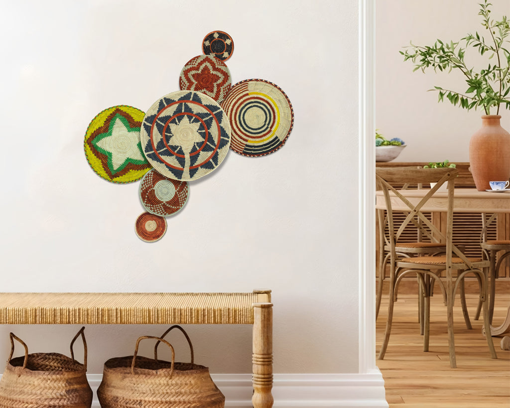 Set of 7 Handwoven wall baskets Set 321-7-N