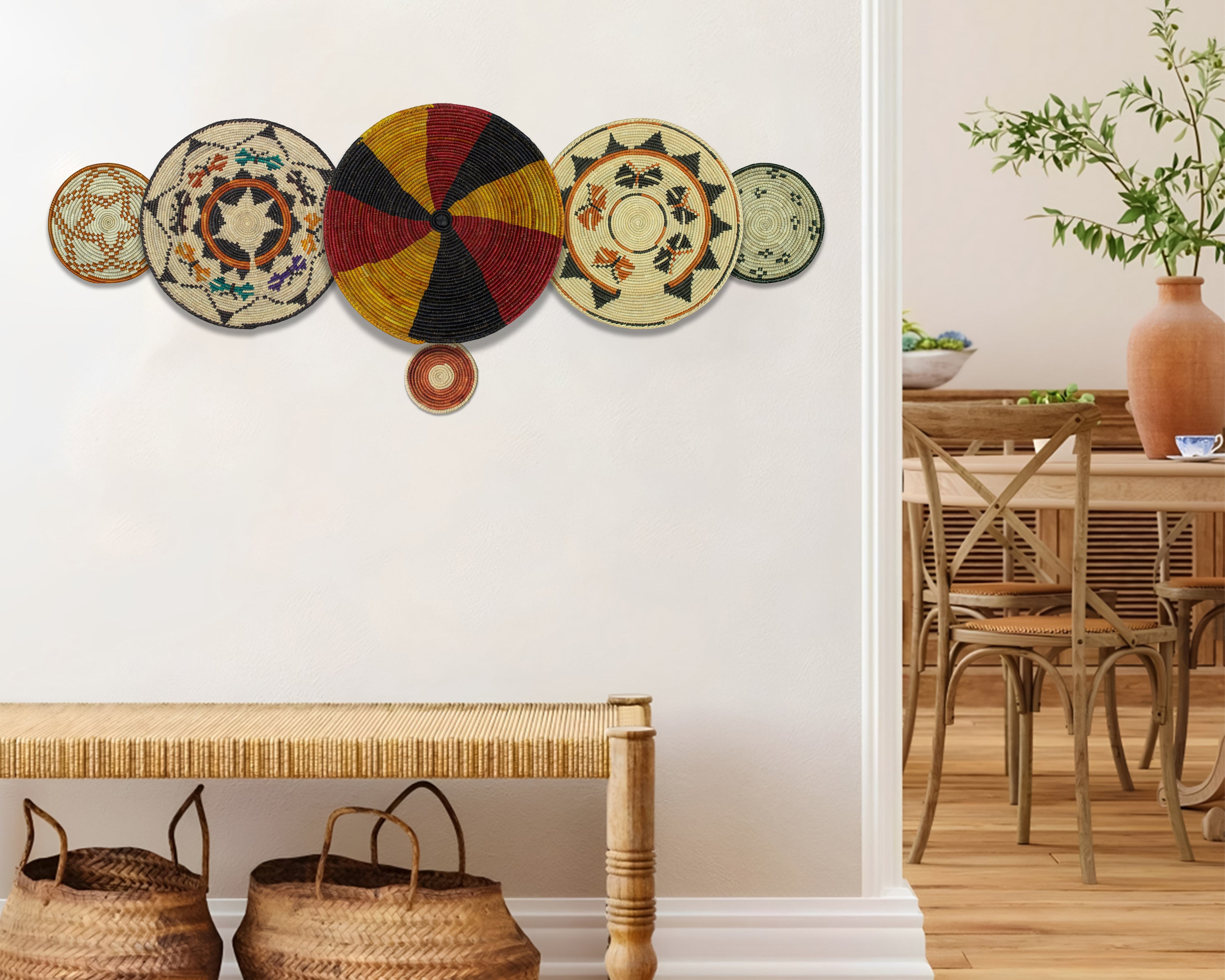 Set of 6 Handwoven wall baskets SET-298-6 N