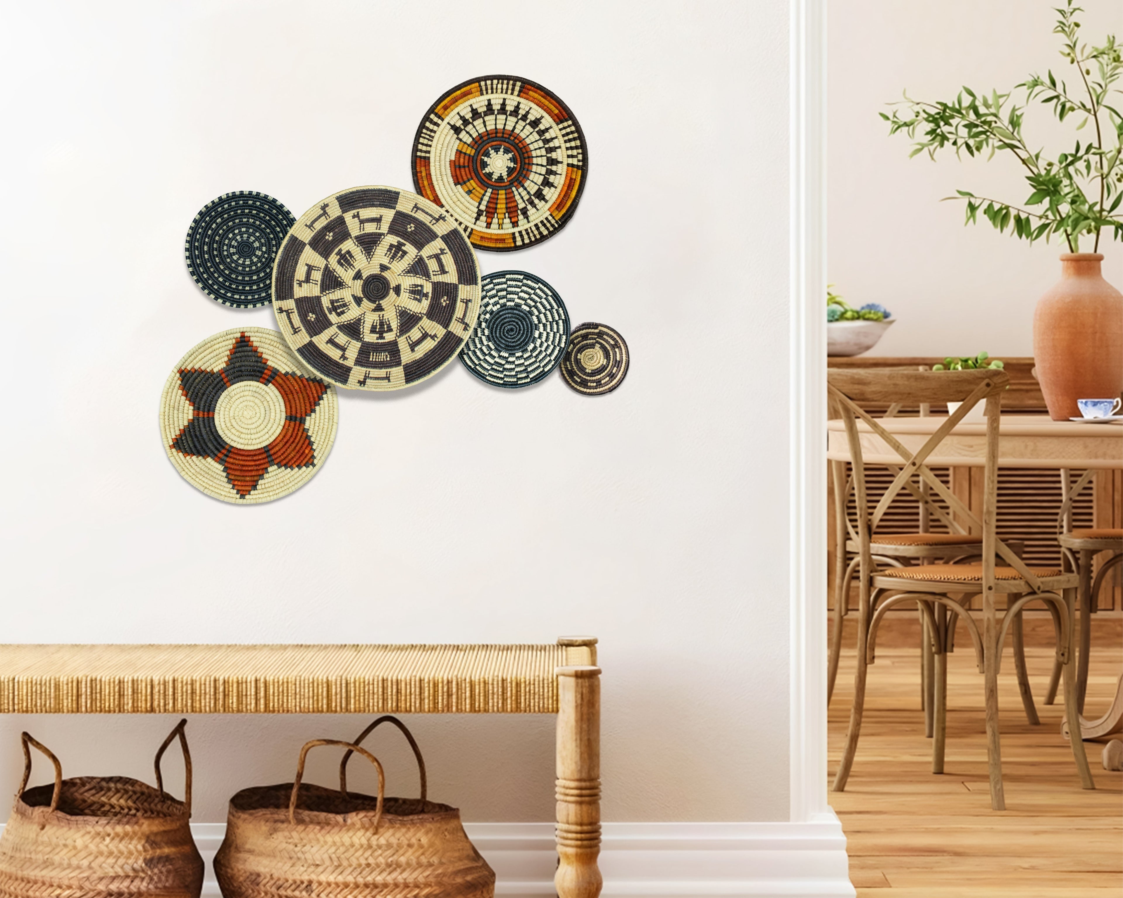 Set of 6 Handwoven wall baskets SET-393-6 N