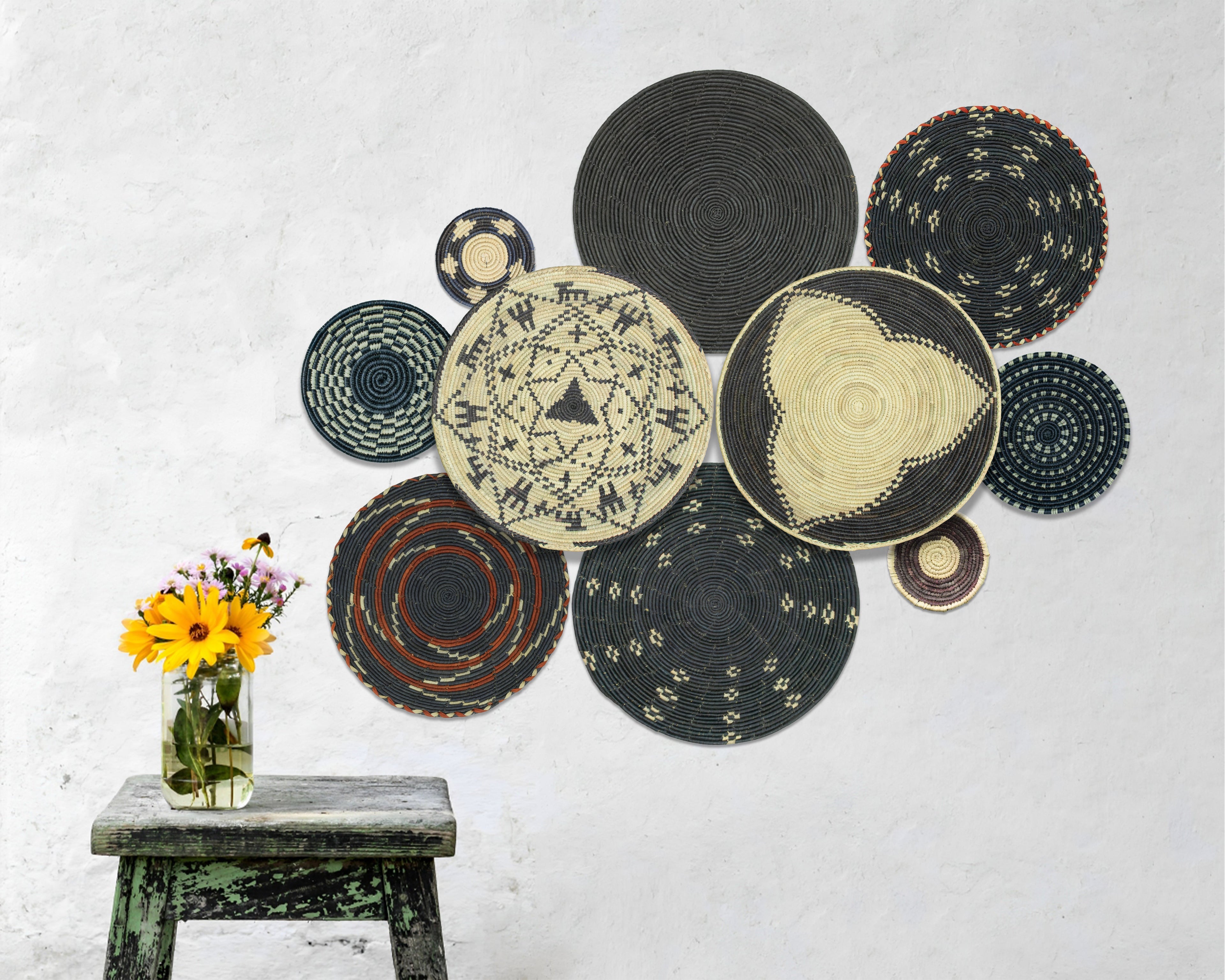 Set of 10 Handwoven wall baskets SET-410-10 N