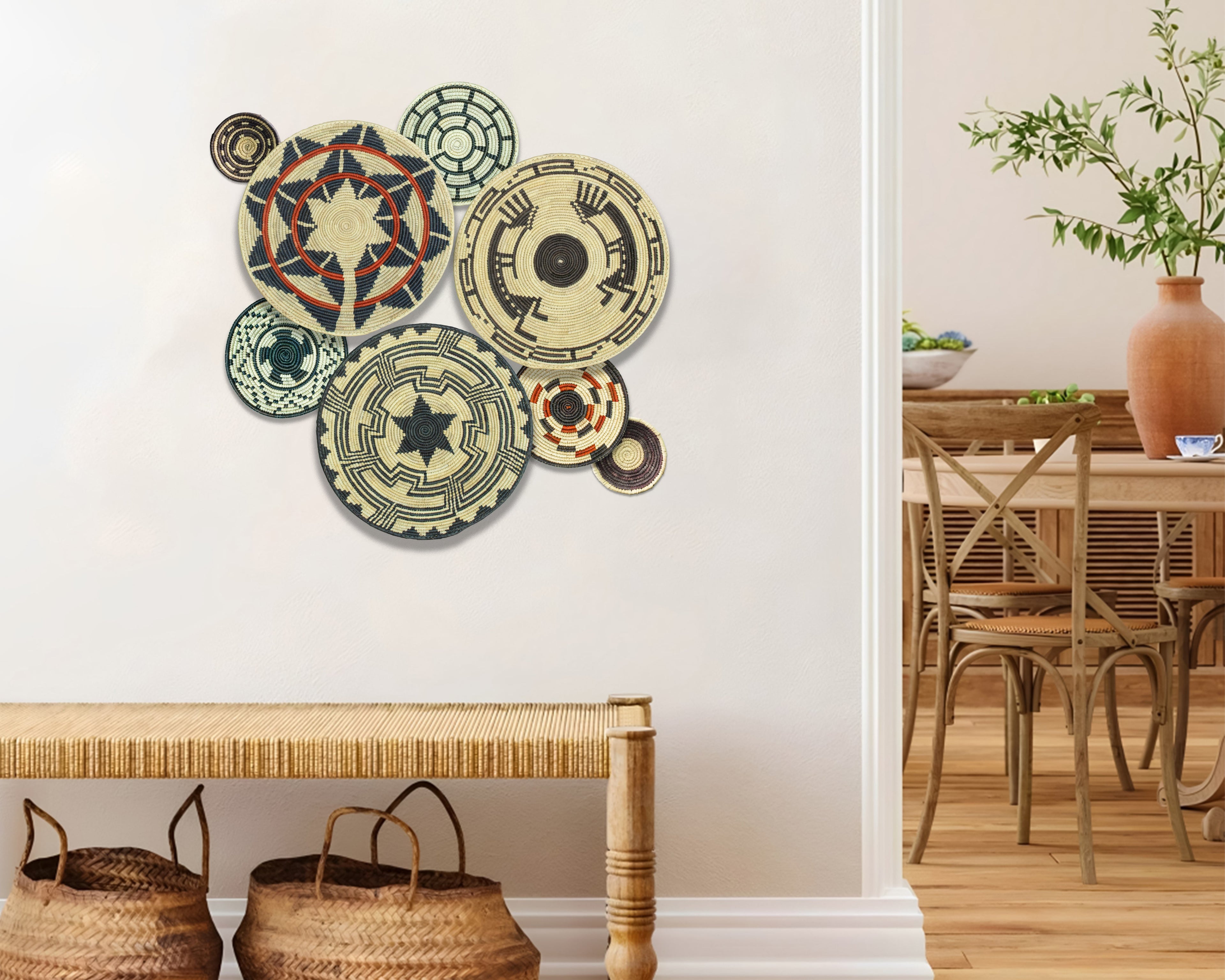 Set of 8 Handwoven wall baskets SET-365-8 N