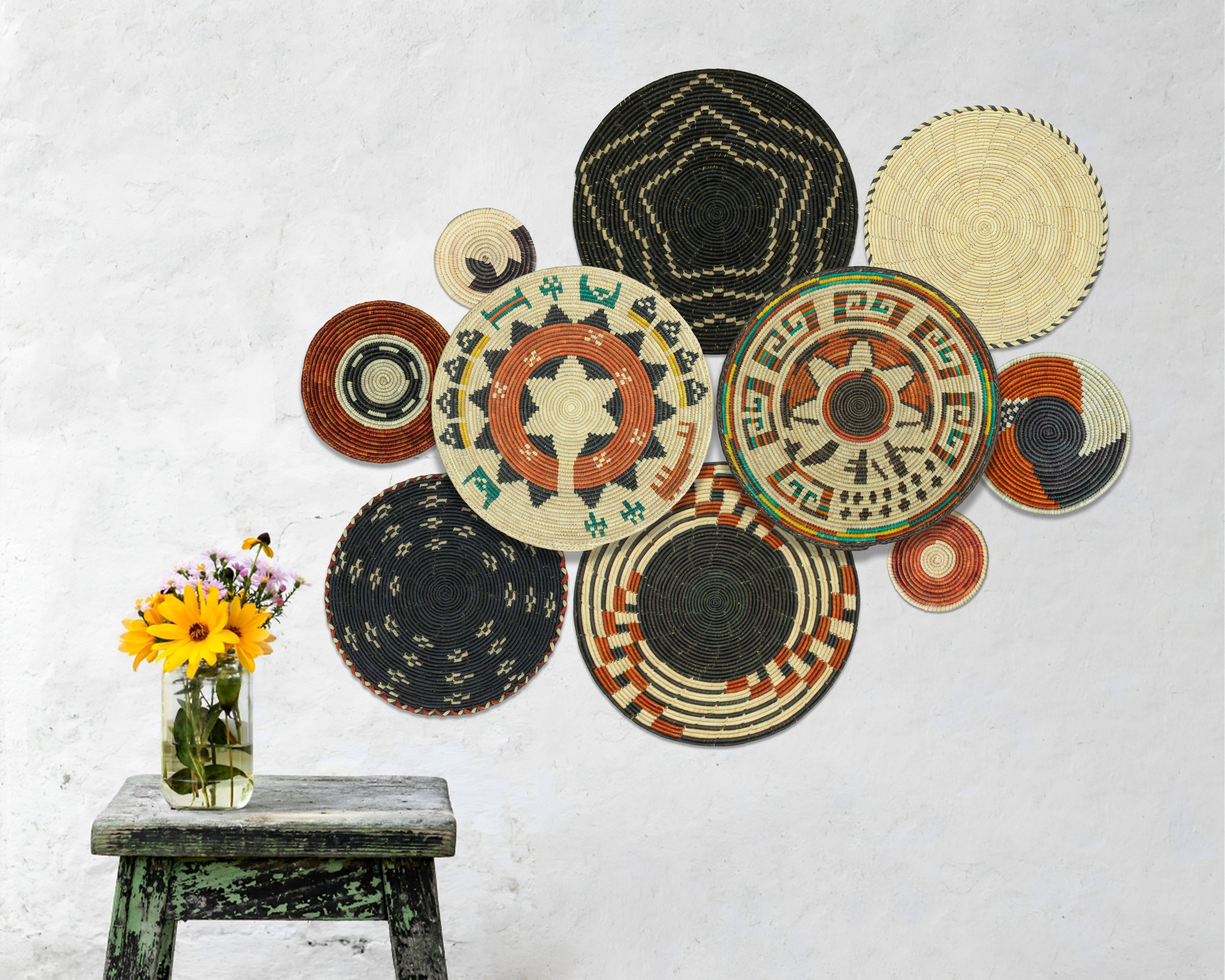 Set of 10 Handwoven wall baskets SET-411-10 N