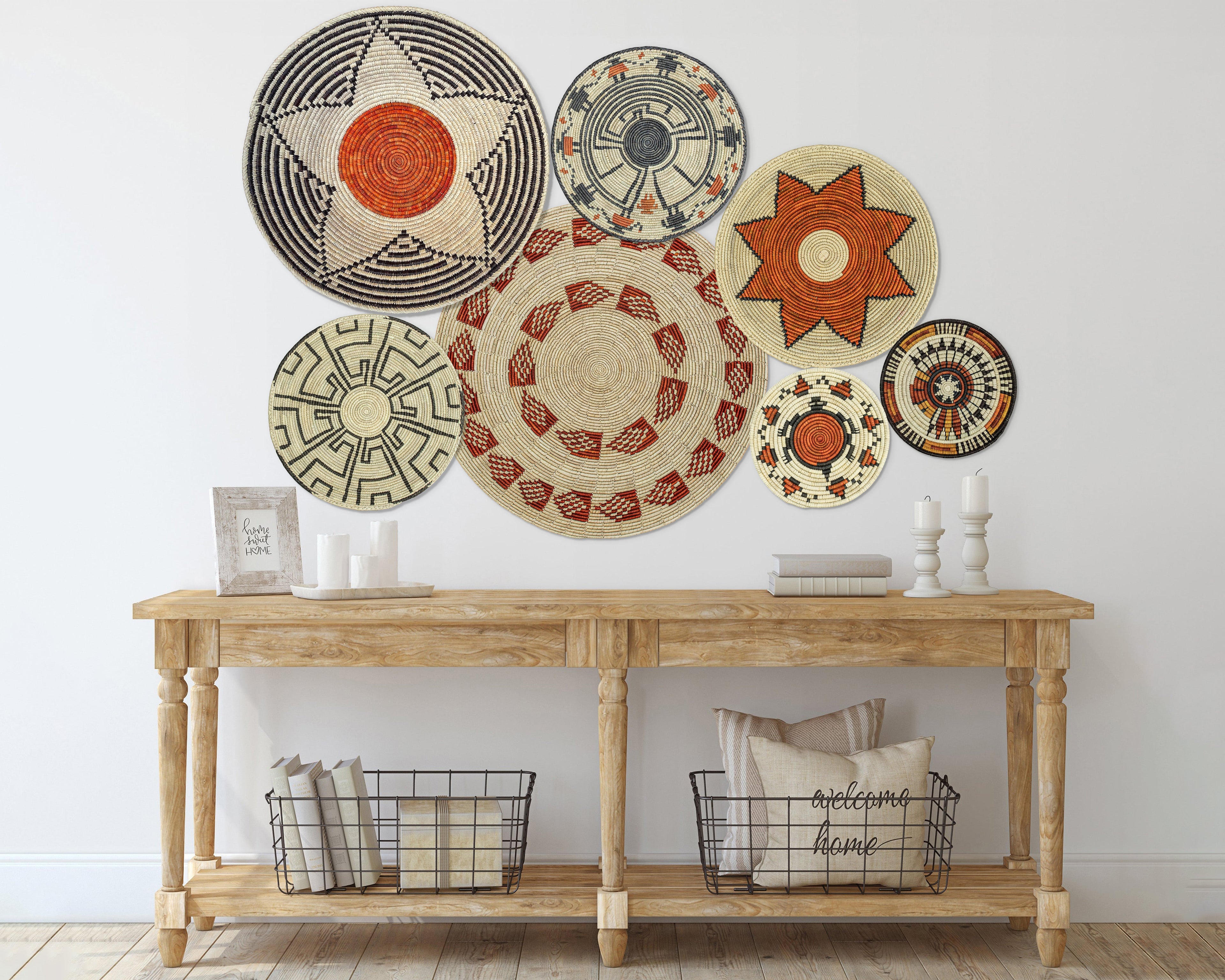 Set of 7 Handwoven wall baskets Set 37-7-N