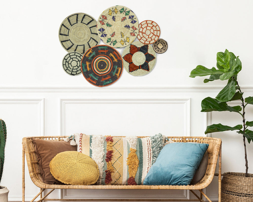 Set of 7 Handwoven wall baskets Set 40-7-N
