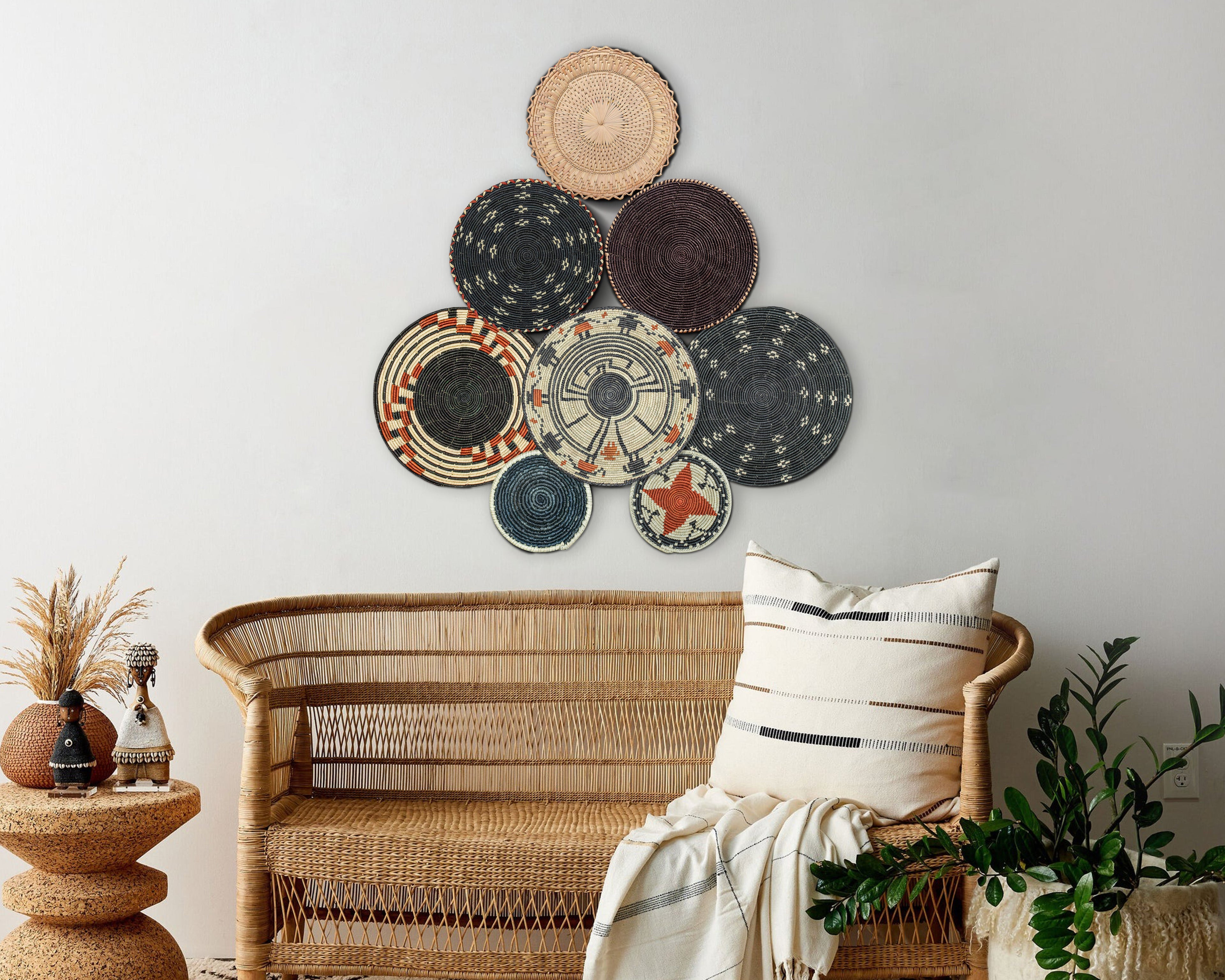 Set of 8 Handwoven wall baskets SET-345-8 N