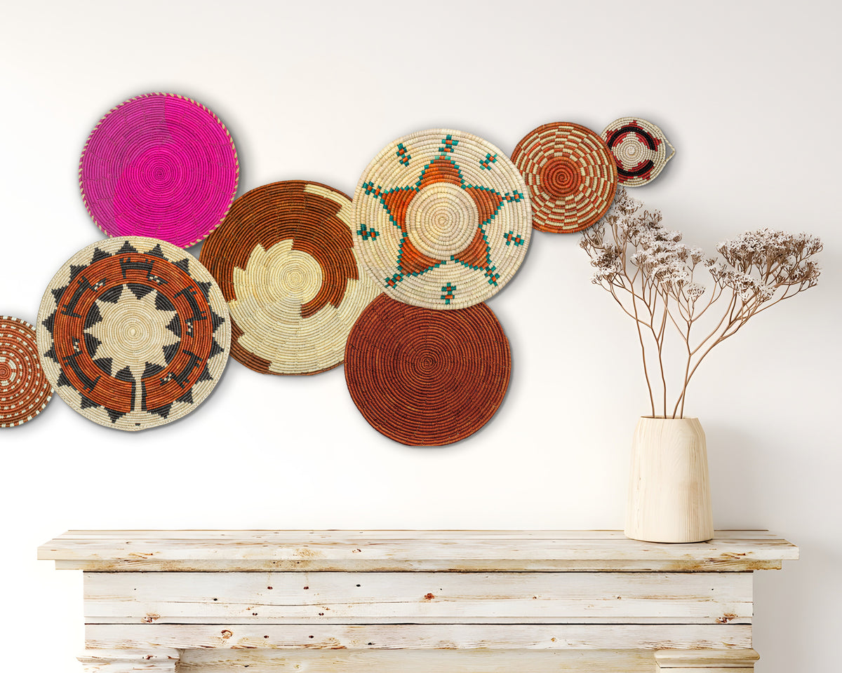Set of 8 Handwoven wall baskets SET-352-8 N