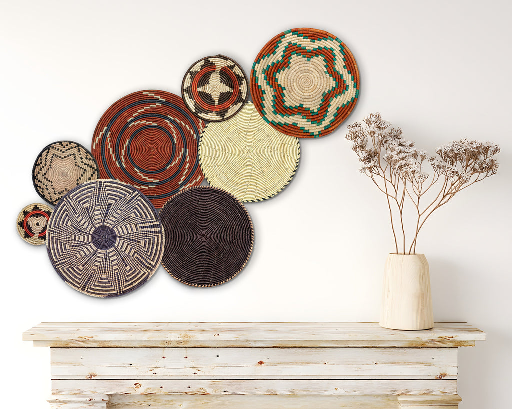 Set of 8 Handwoven wall baskets SET-355-8 N