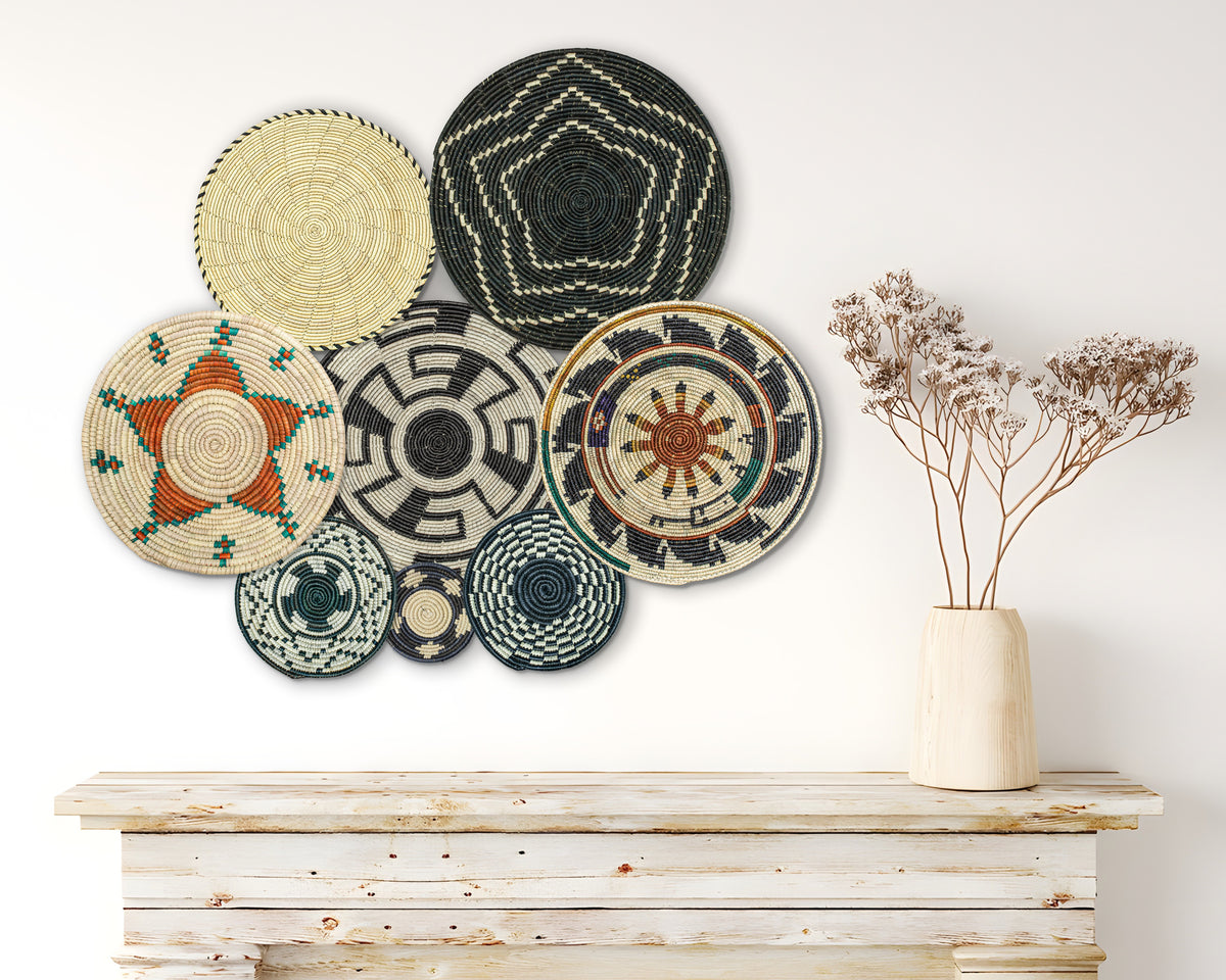 Set of 8 Handwoven wall baskets SET-351-8 N