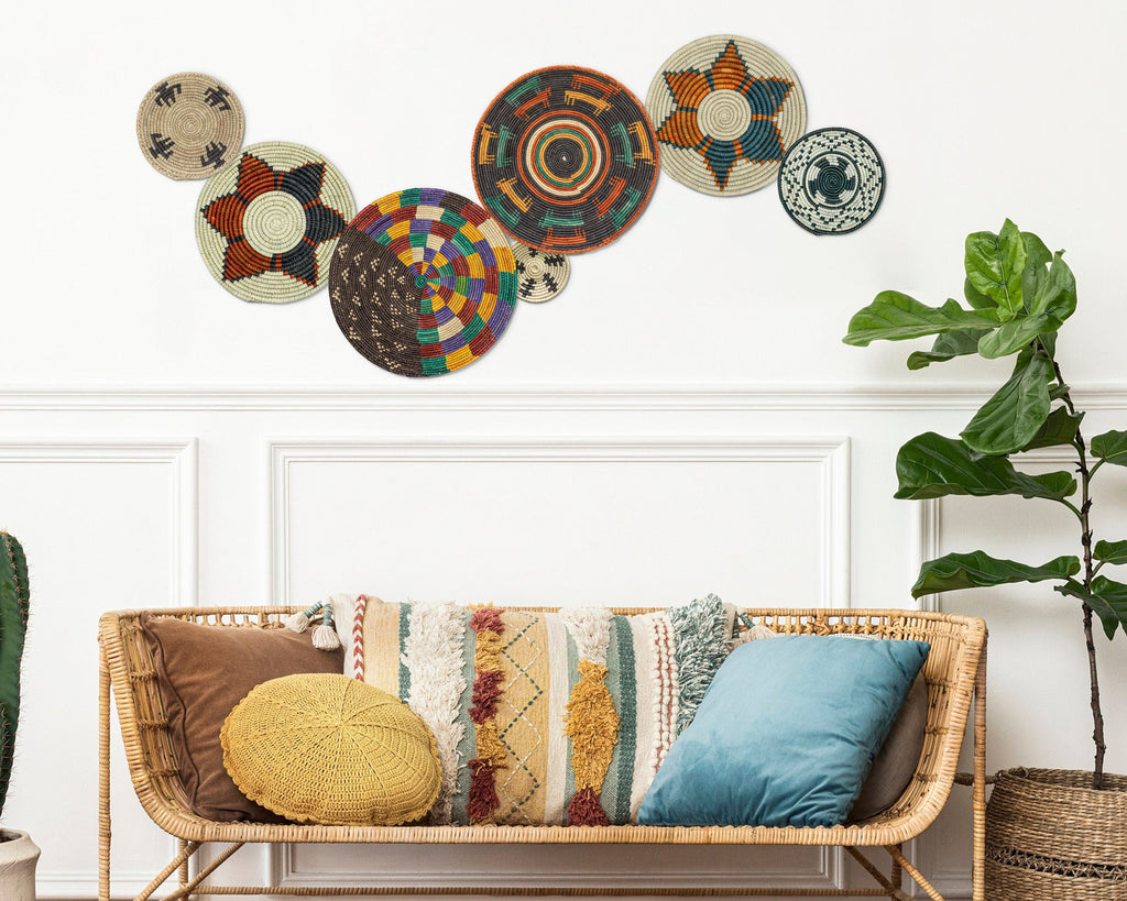 Set of 7 Handwoven wall baskets Set 42-7-N