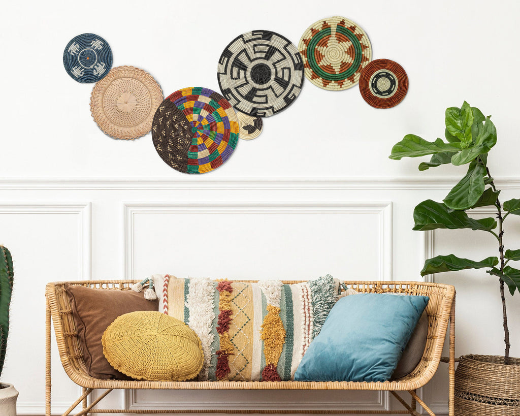 Set of 7 Handwoven wall baskets Set 48-7-N