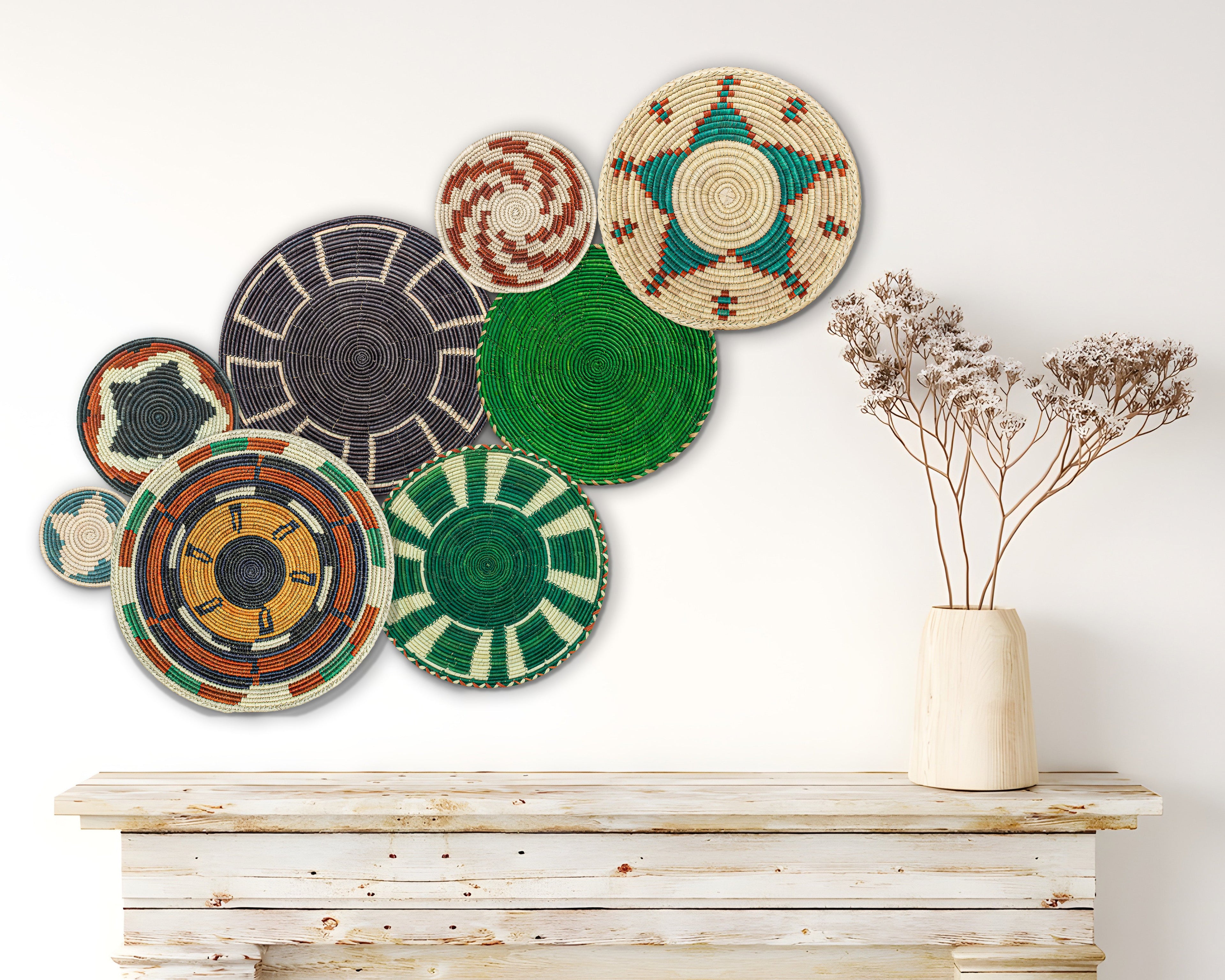 Set of 8 Handwoven wall baskets SET-356-8 N