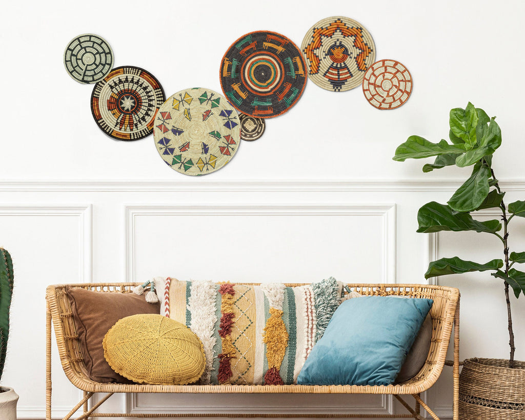 Set of 7 Handwoven wall baskets Set 40-7-N