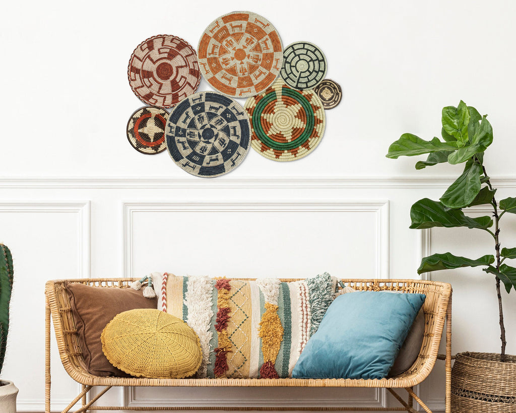 Set of 7 Handwoven wall baskets Set 45-7-N