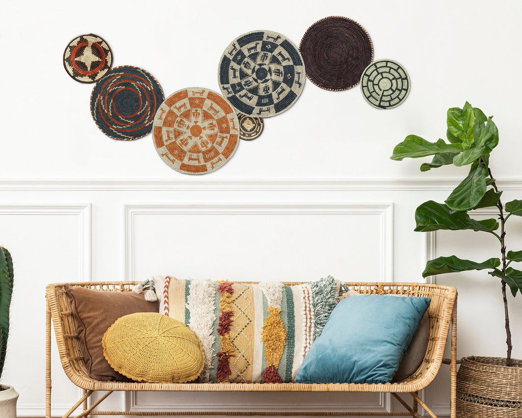 Set of 7 Handwoven wall baskets Set 45-7-N