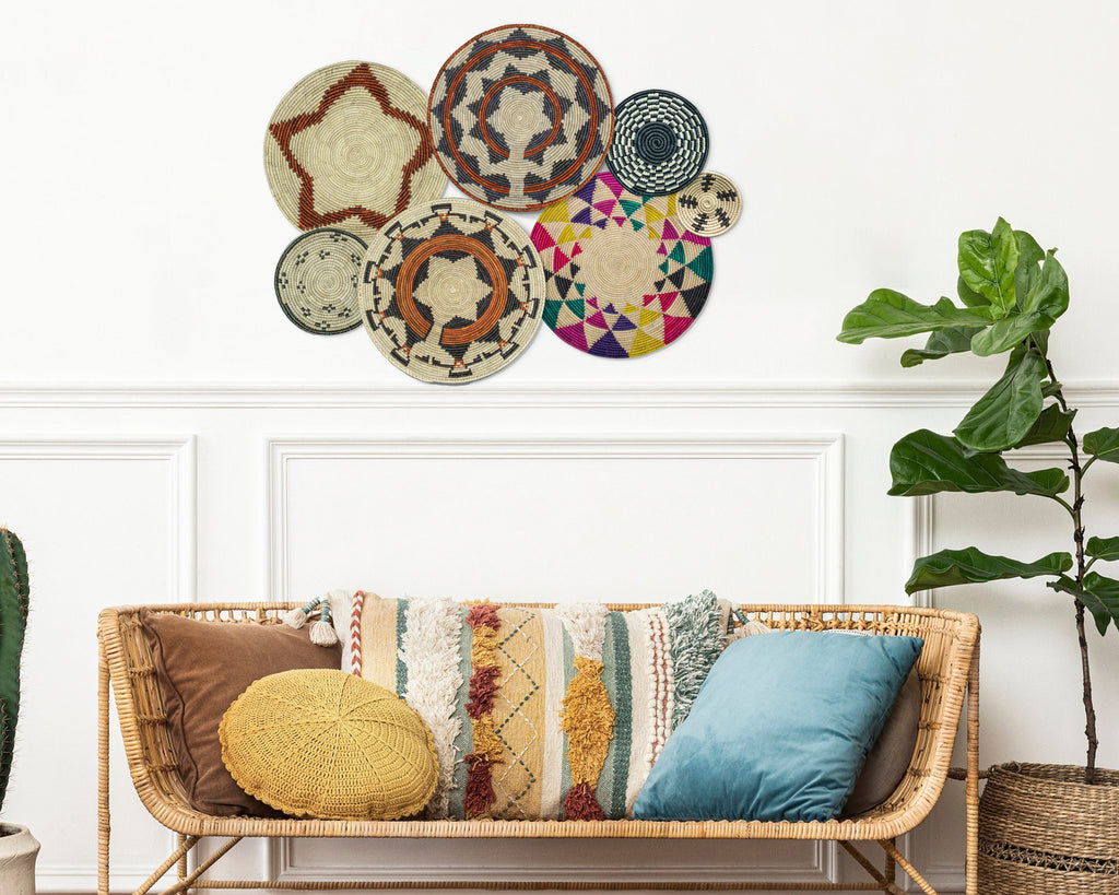 Set of 7 Handwoven wall baskets Set 44-7-N