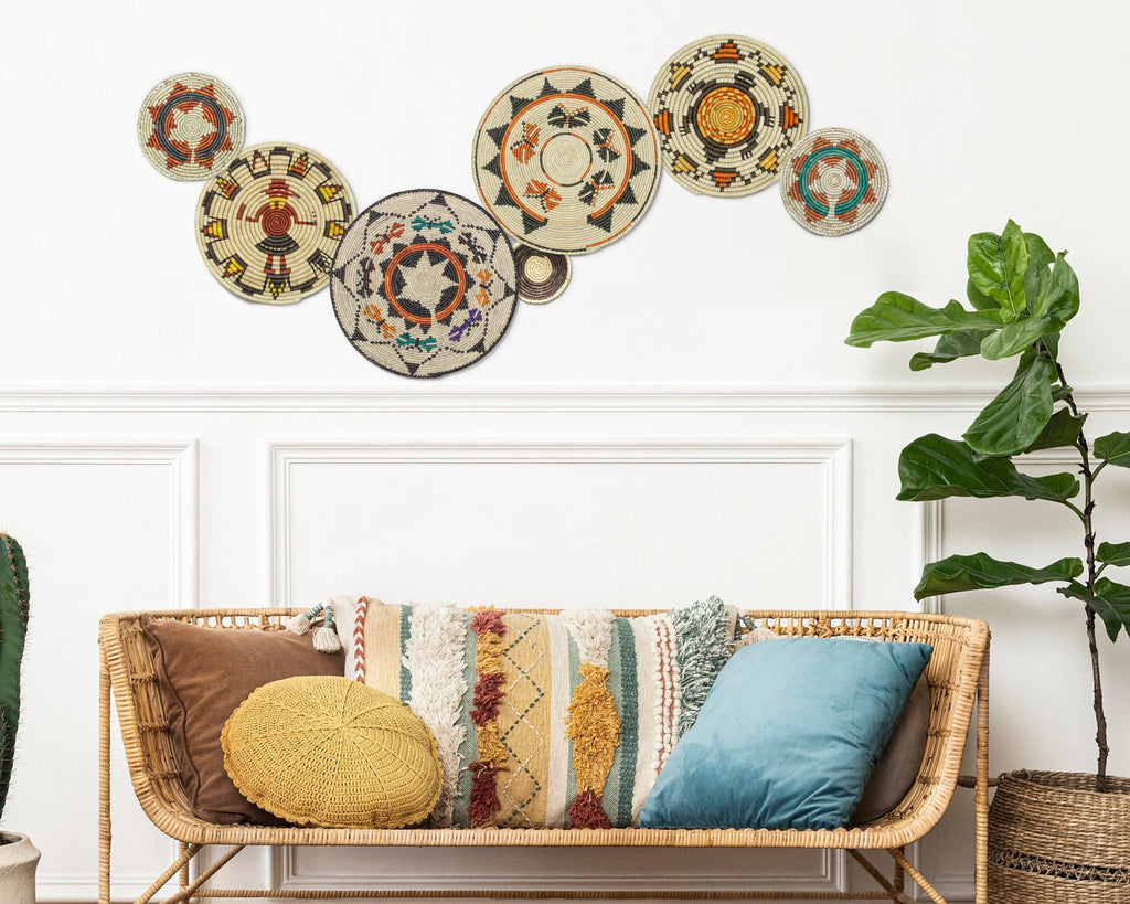 Set of 7 Handwoven wall baskets Set 39-7-N