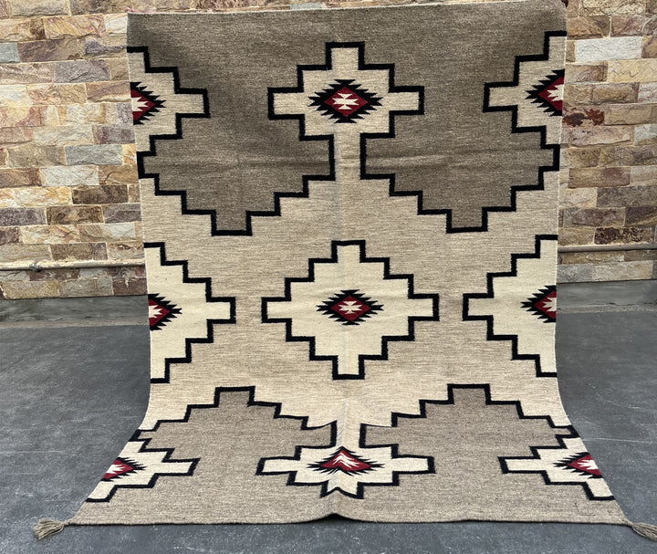 6x4ft Handwoven Dhurrie Rug, Large Soft Wool Flatweave Rug, Southwestern Tribal Area Rug, Perfect for Living Room & Bedroom