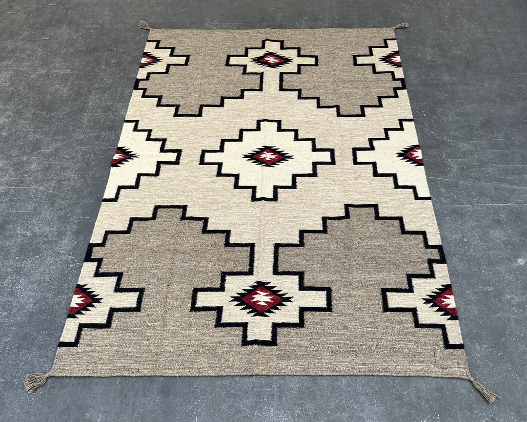 6x4ft Handwoven Dhurrie Rug, Large Soft Wool Flatweave Rug, Southwestern Tribal Area Rug, Perfect for Living Room & Bedroom