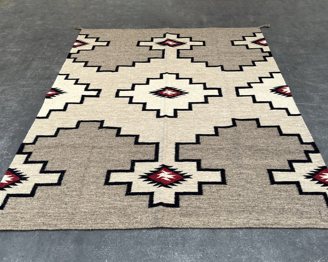 6x4ft Handwoven Dhurrie Rug, Large Soft Wool Flatweave Rug, Southwestern Tribal Area Rug, Perfect for Living Room & Bedroom