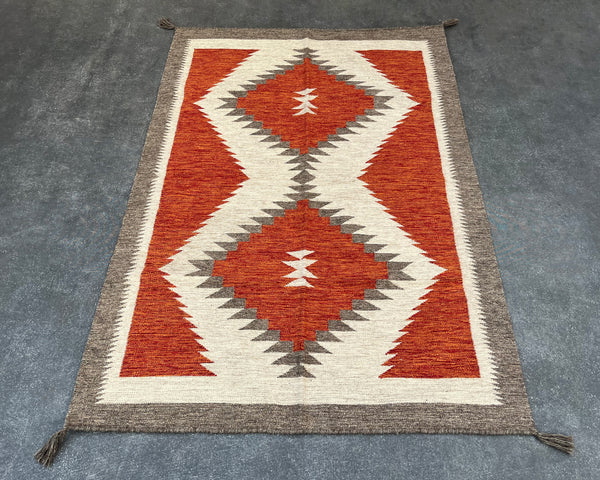 6x4ft Wool Kilim – Southwestern Flatweave Rug