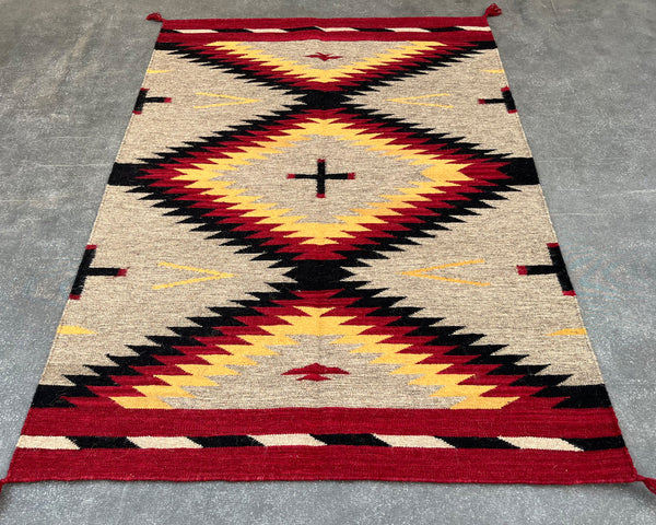 6x4ft Wool Kilim – Southwestern Flatweave Rug