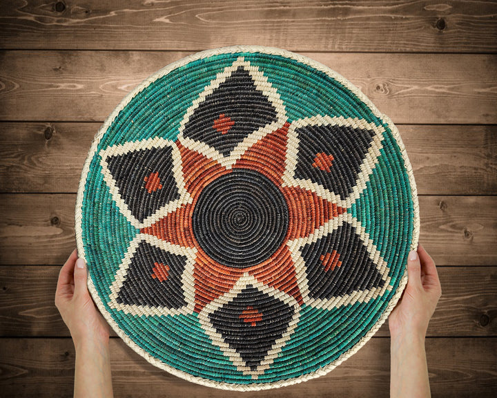 Hand-Woven Large Lotus Green 22-Inch Bowl Basket