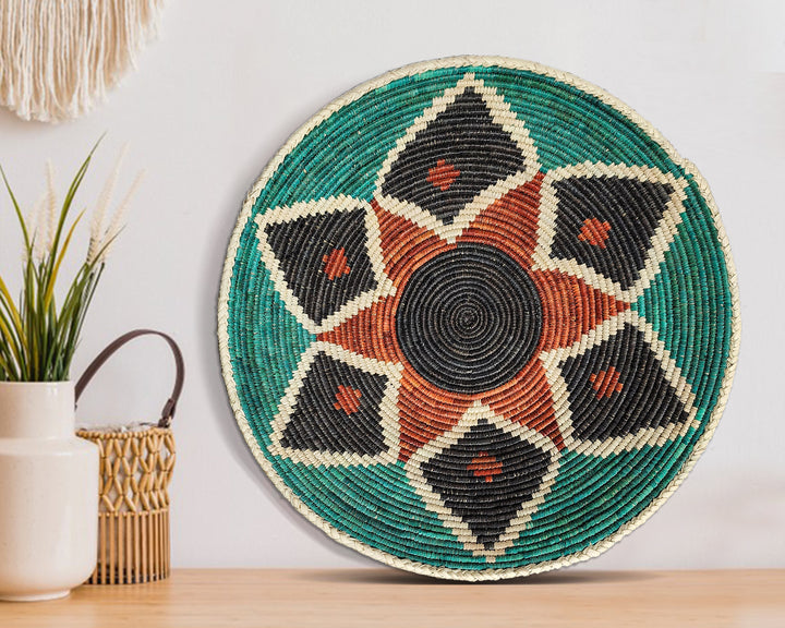 Hand-Woven Large Lotus Green 22-Inch Bowl Basket