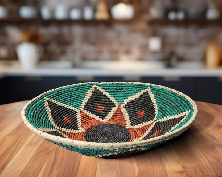 Hand-Woven Large Lotus Green 22-Inch Bowl Basket