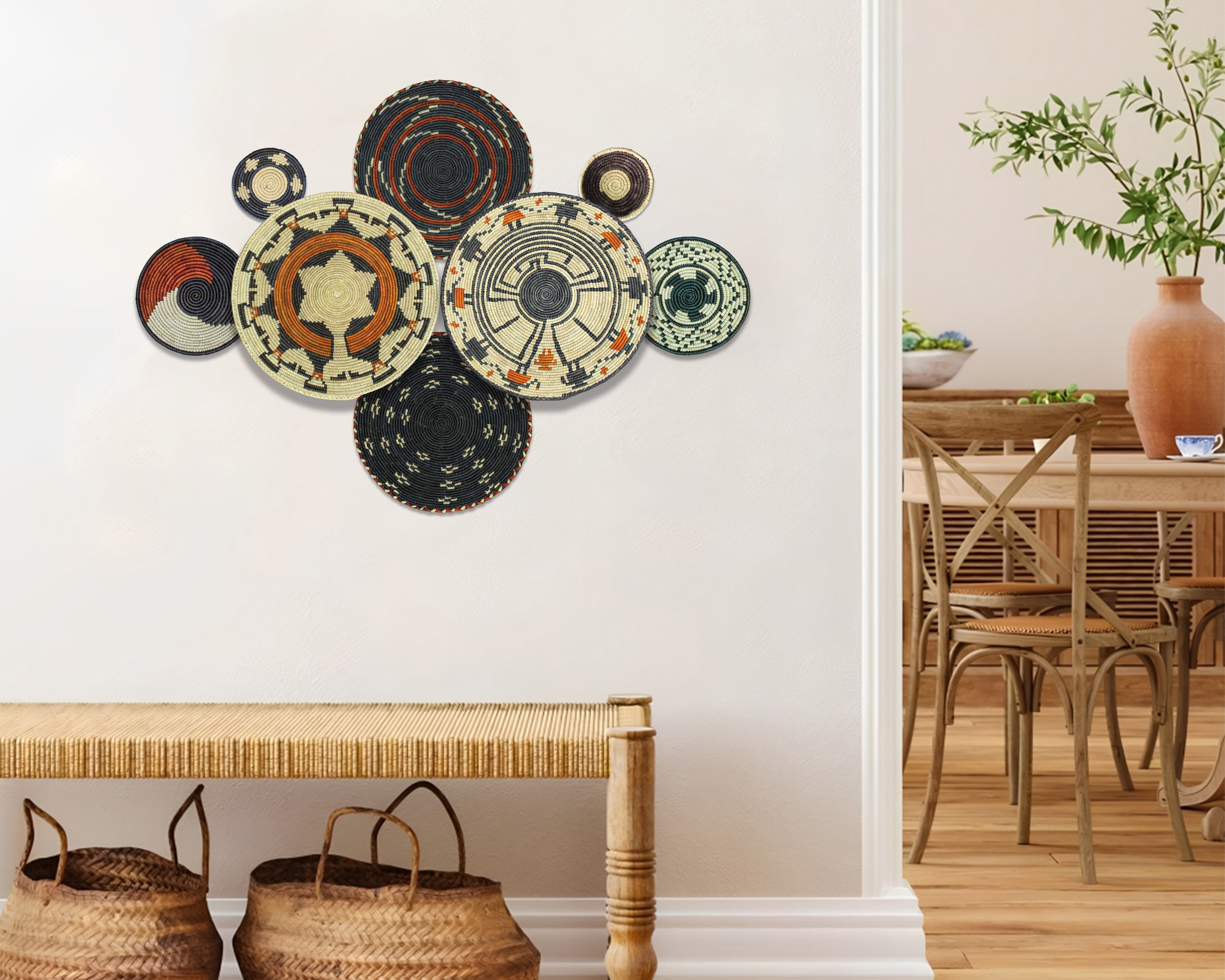 Set of 8 Handwoven wall baskets SET-247-8 N