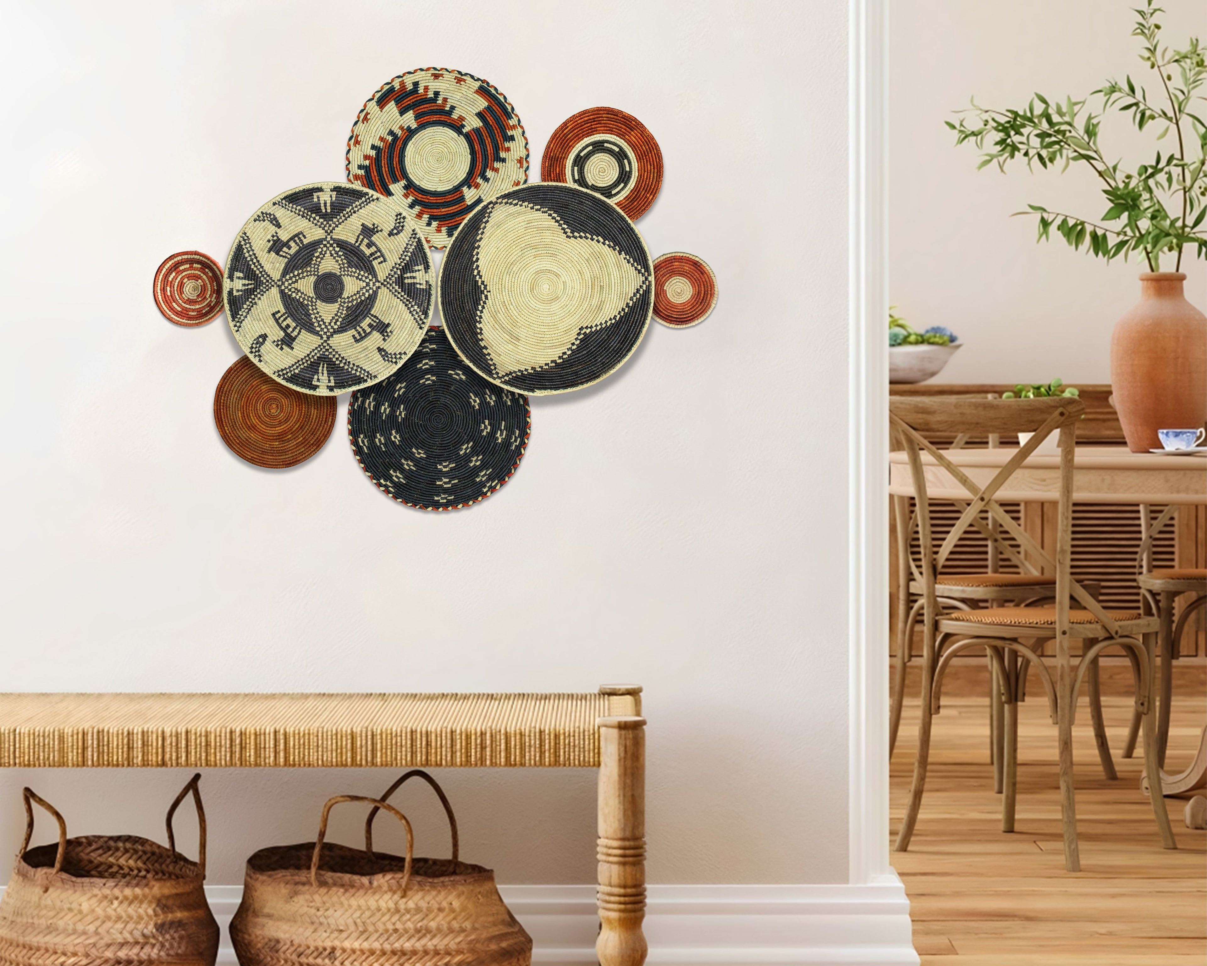 Set of 8 Handwoven wall baskets SET-249-8 N