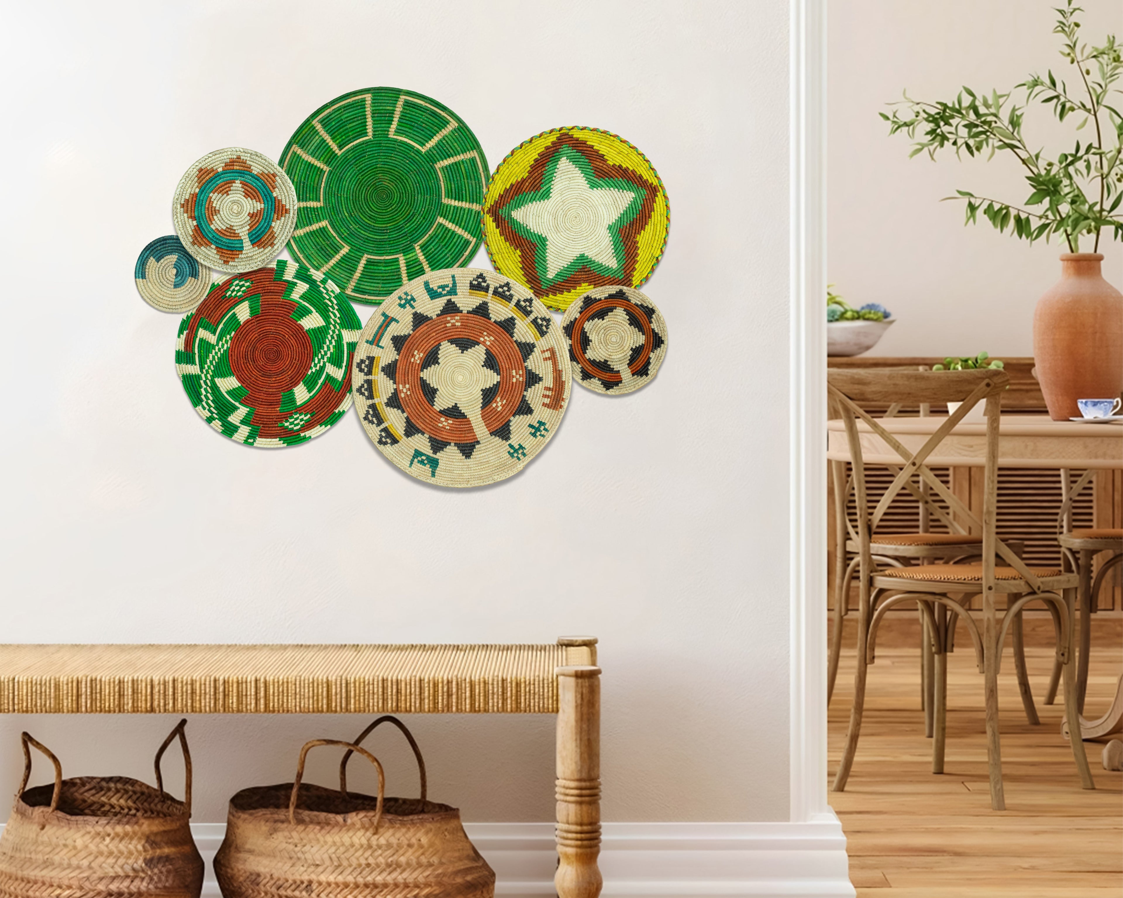 Set of 7 Handwoven wall baskets Set 306-7-N