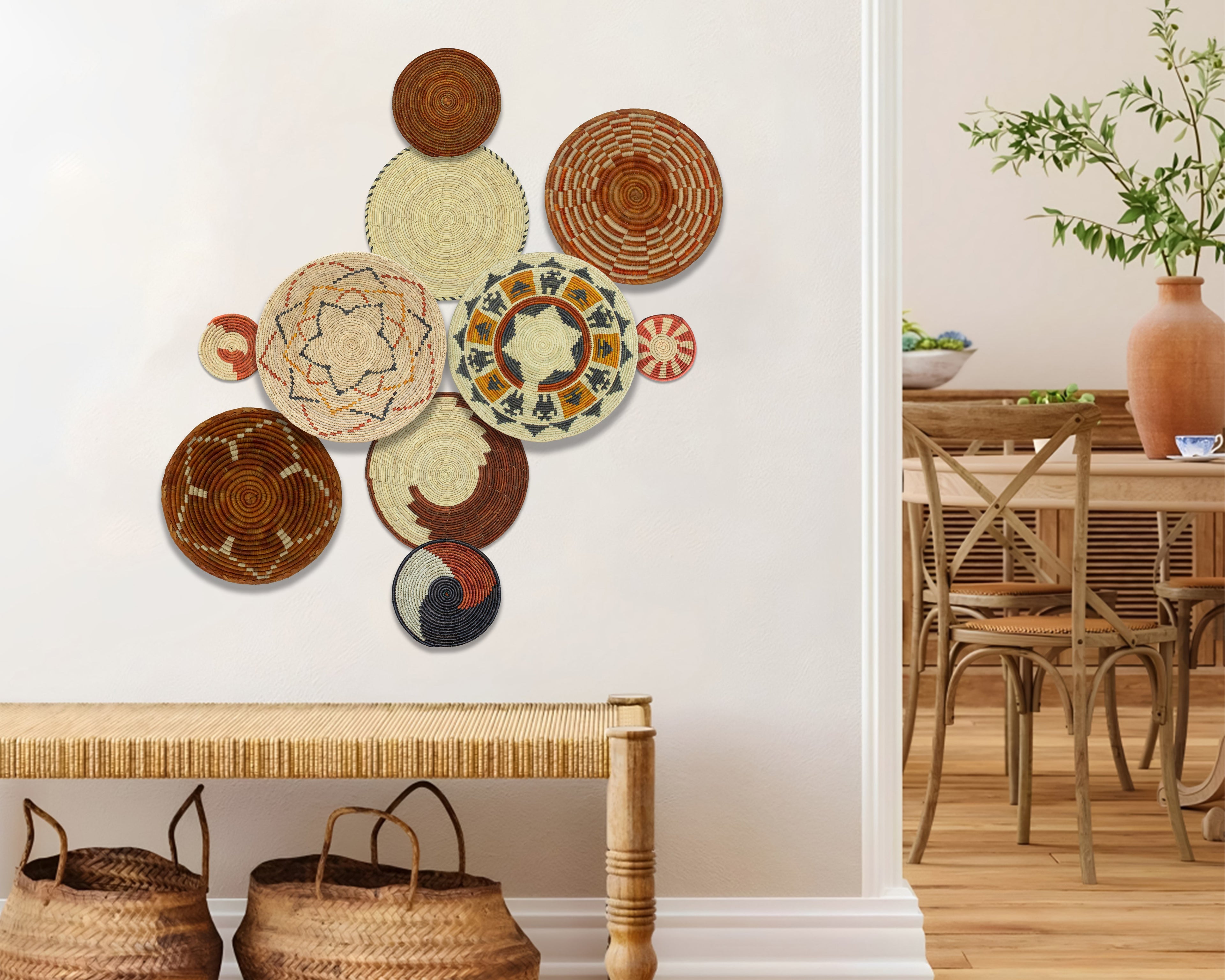 Set of 10 Handwoven wall baskets SET-407-10 N