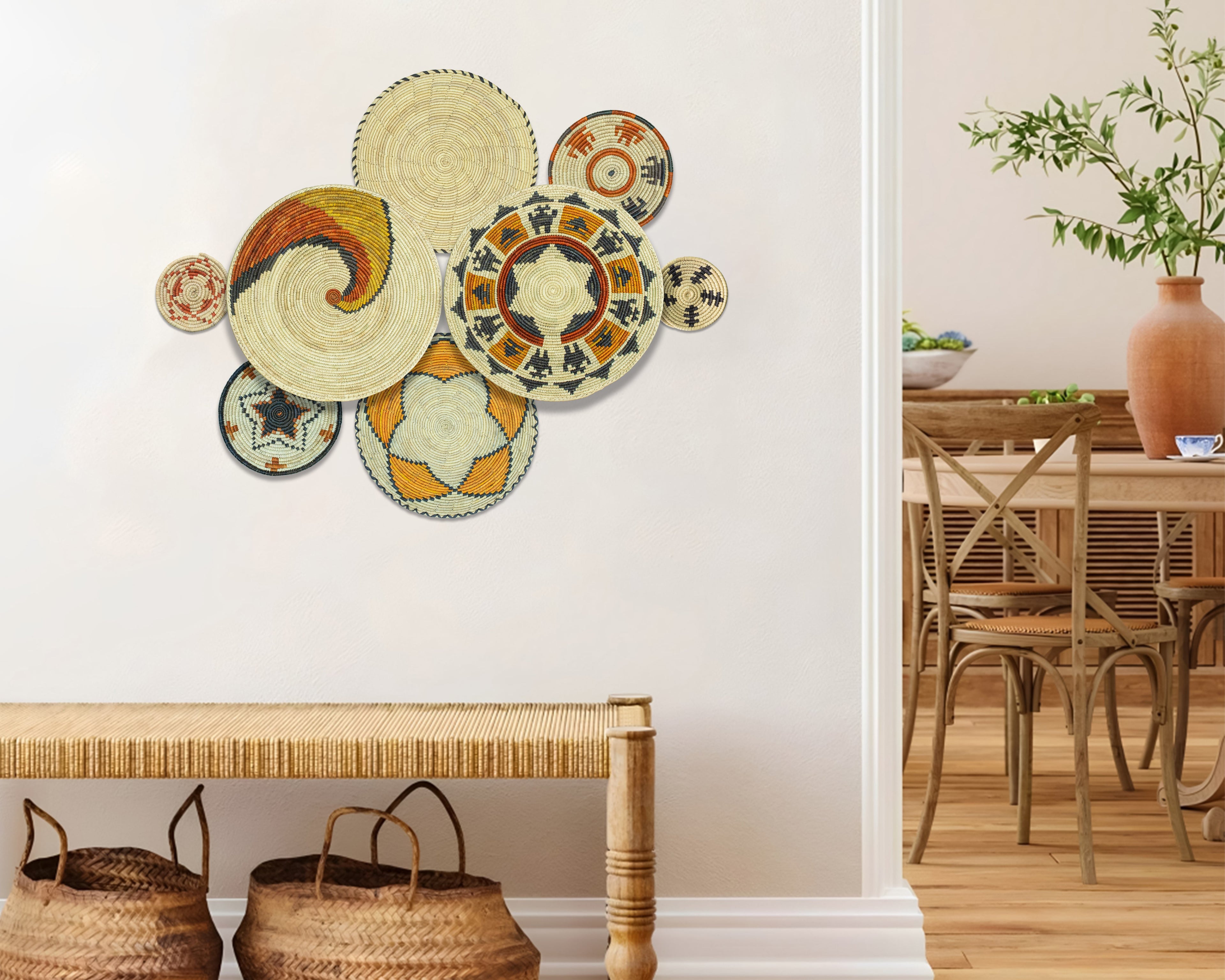 Set of 8 Handwoven wall baskets SET-250-8 N