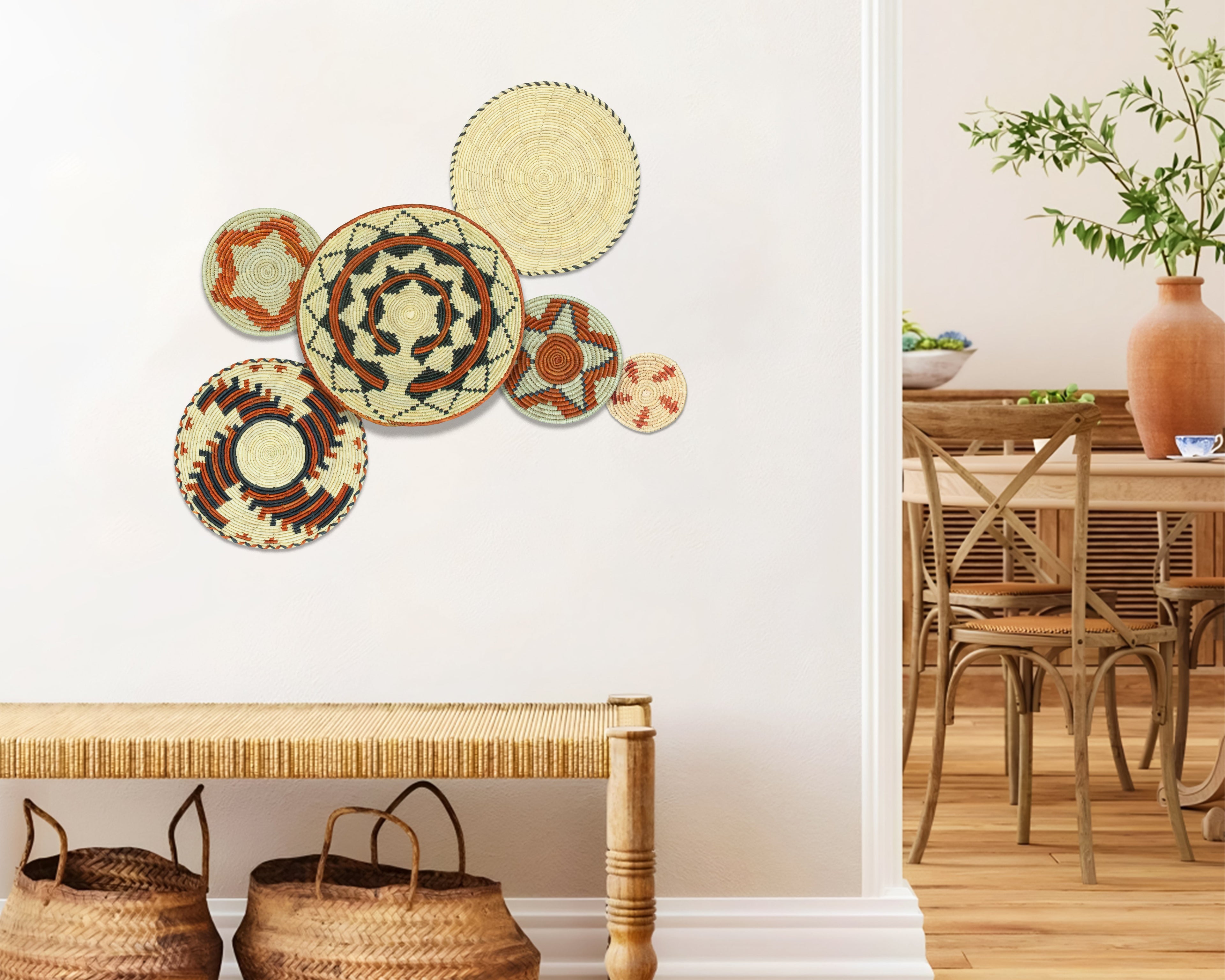 Set of 6 Handwoven wall baskets SET-396-6 N