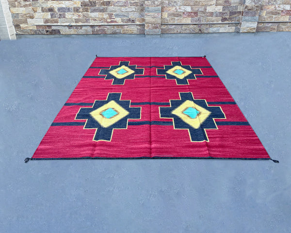 Four Corners Large Southwestern-Inspired Wool Dhurrie - 8x10 ft