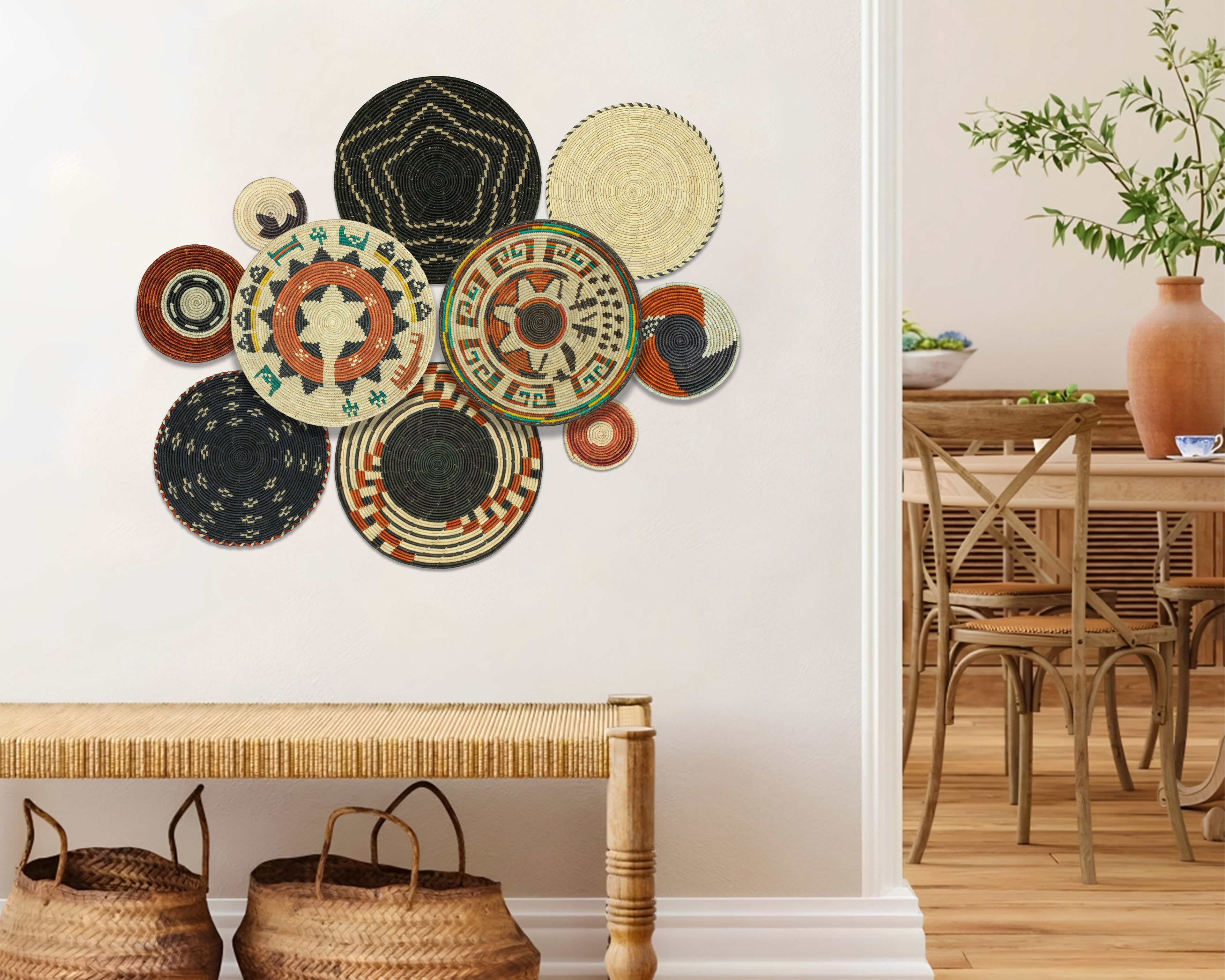 Set of 10 Handwoven wall baskets SET-411-10 N