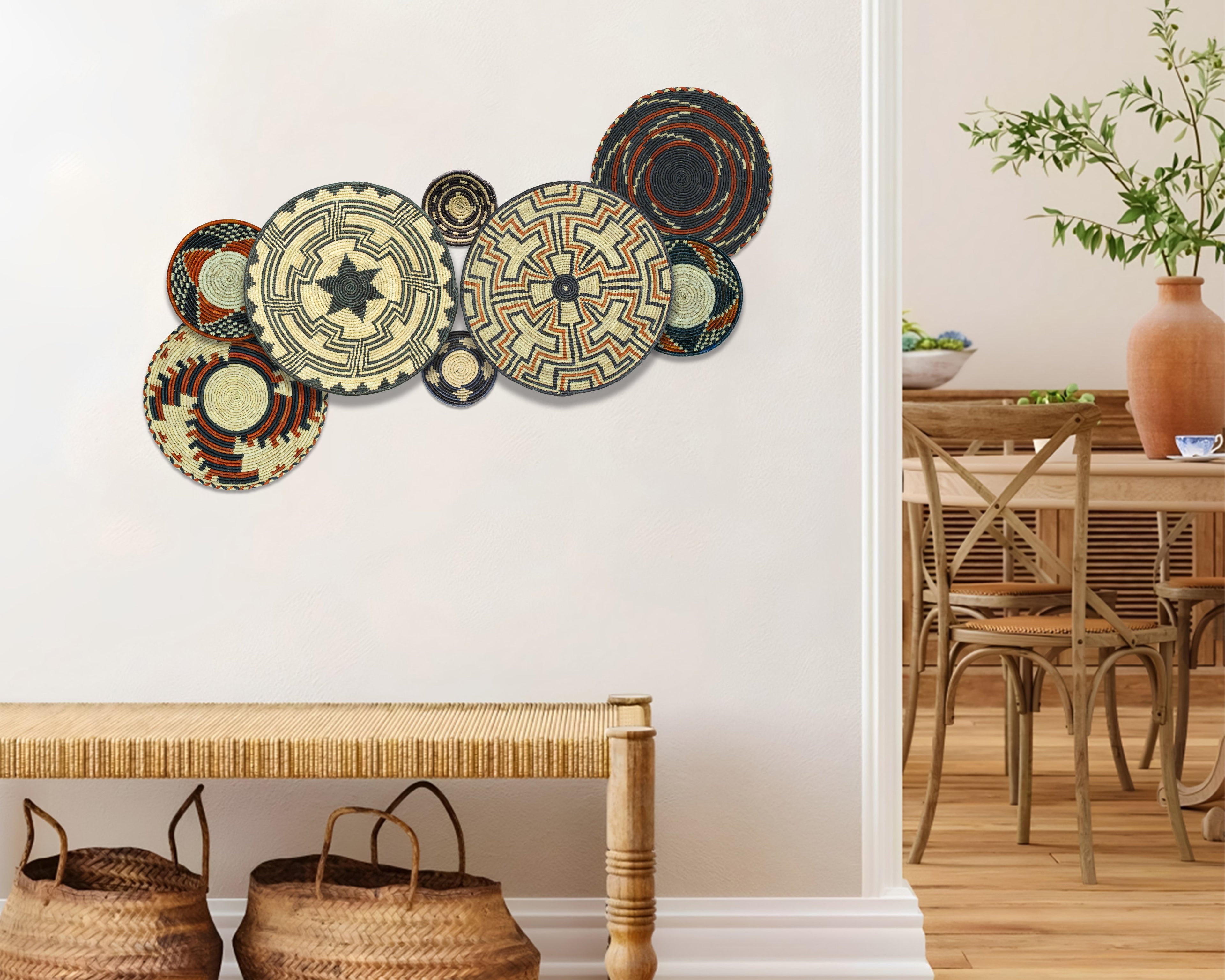 Set of 8 Handwoven wall baskets SET-254-8 N