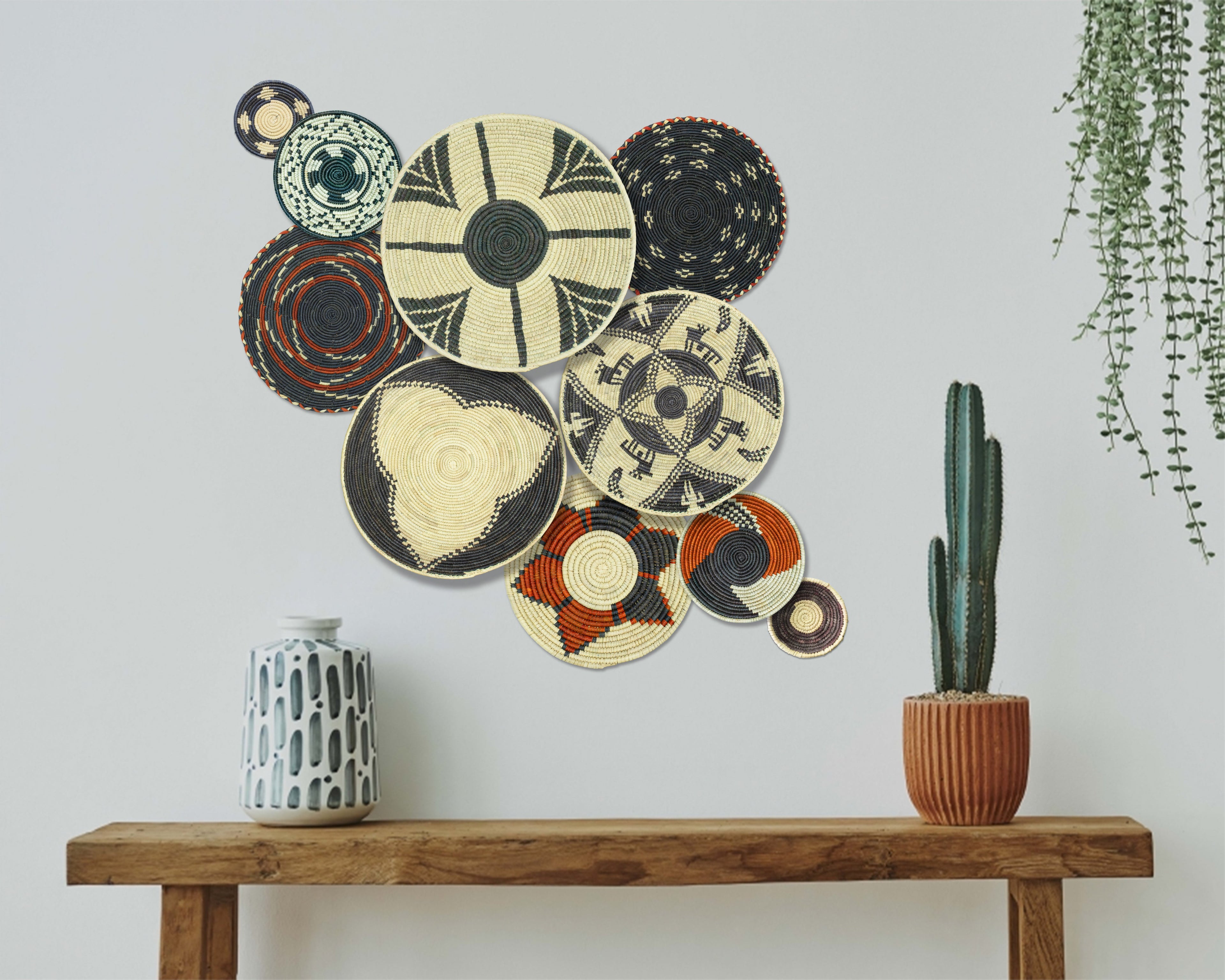 Set of 10 Handwoven wall baskets SET-401-10 N