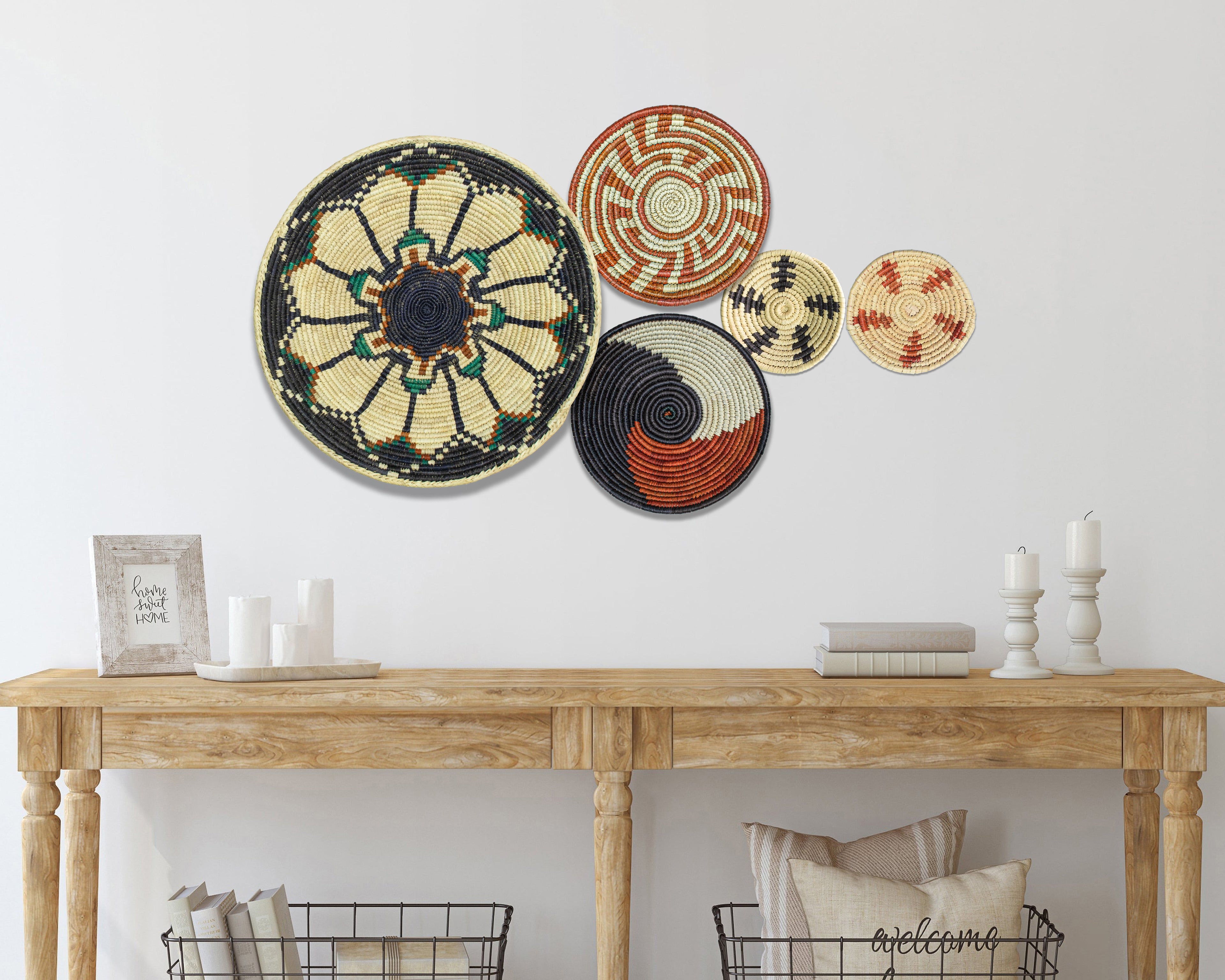 Set of 5 Handwoven wall baskets SET-67-5 N