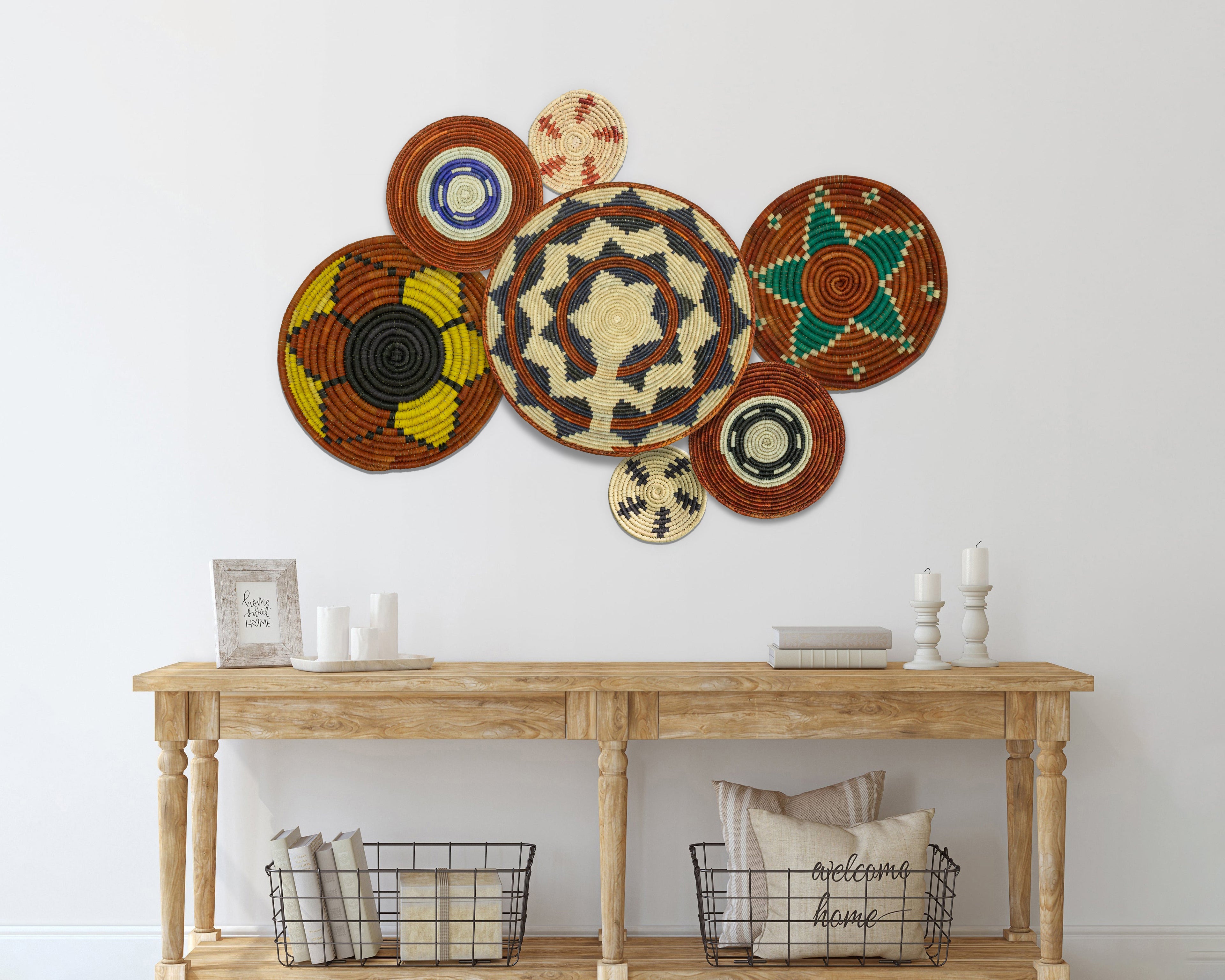 Set of 7 Handwoven wall baskets Set 307-7-N