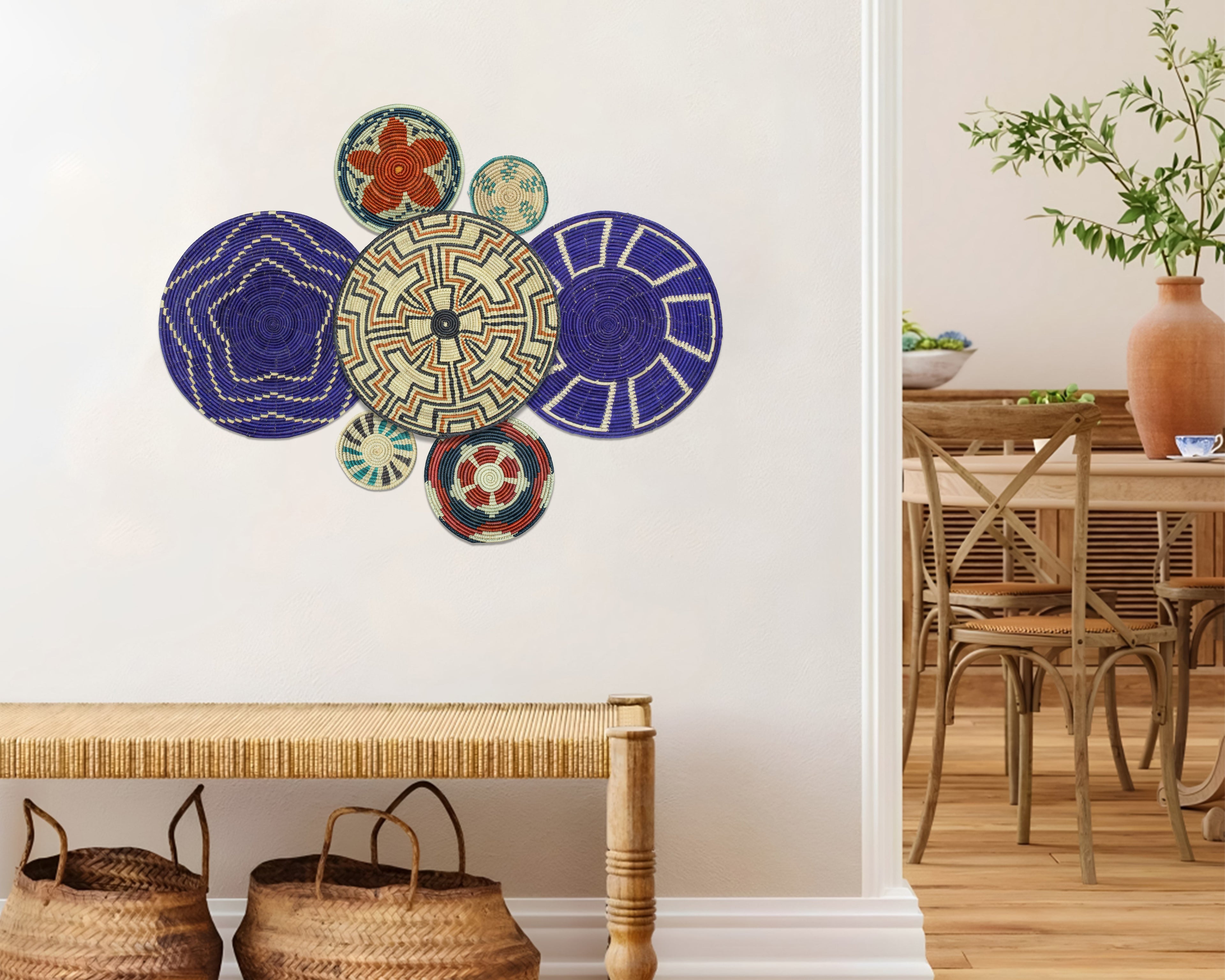 Set of 7 Handwoven wall baskets Set 310-7-N